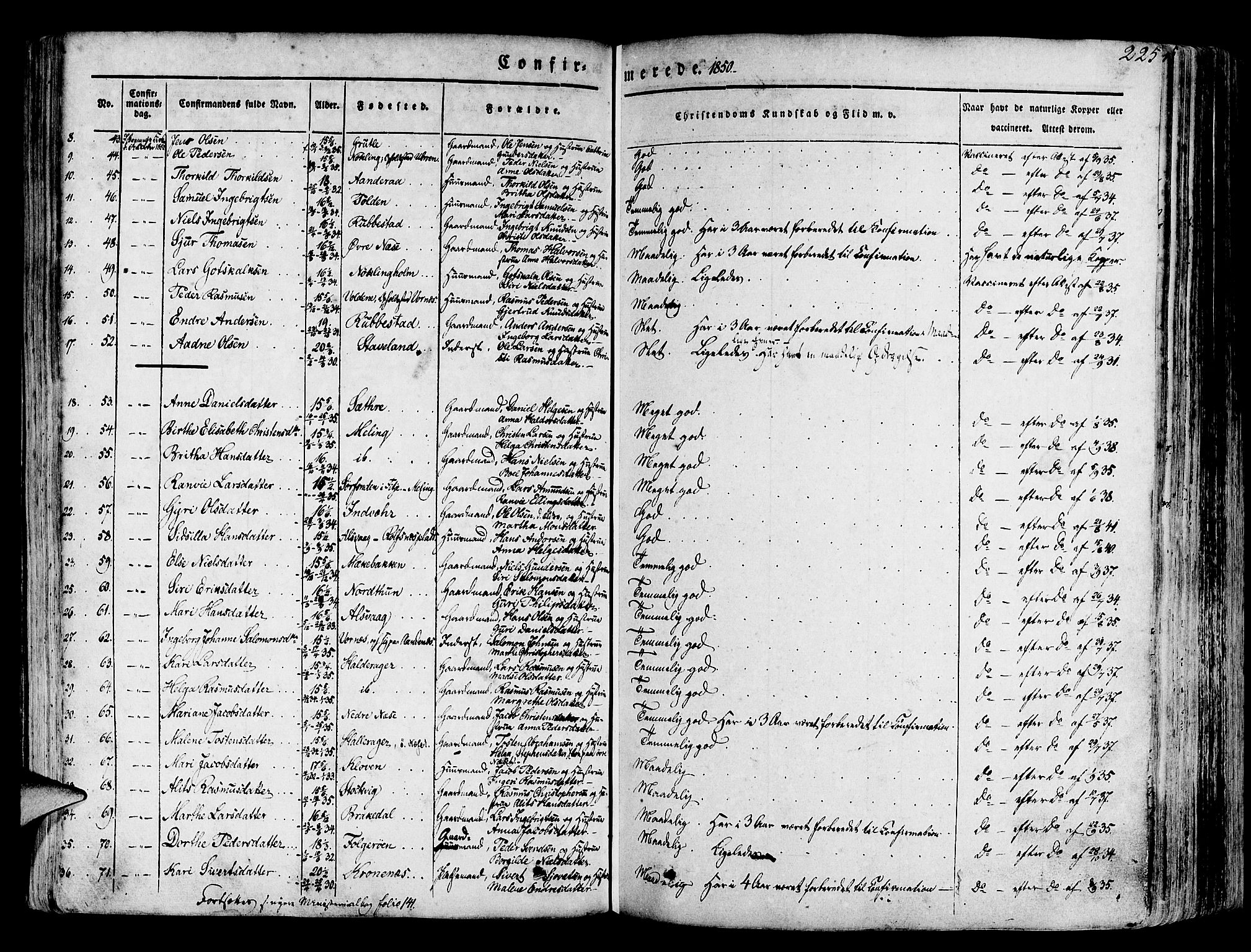 Finnås sokneprestembete, SAB/A-99925/H/Ha/Haa/Haaa/L0006: Parish register (official) no. A 6, 1836-1850, p. 225