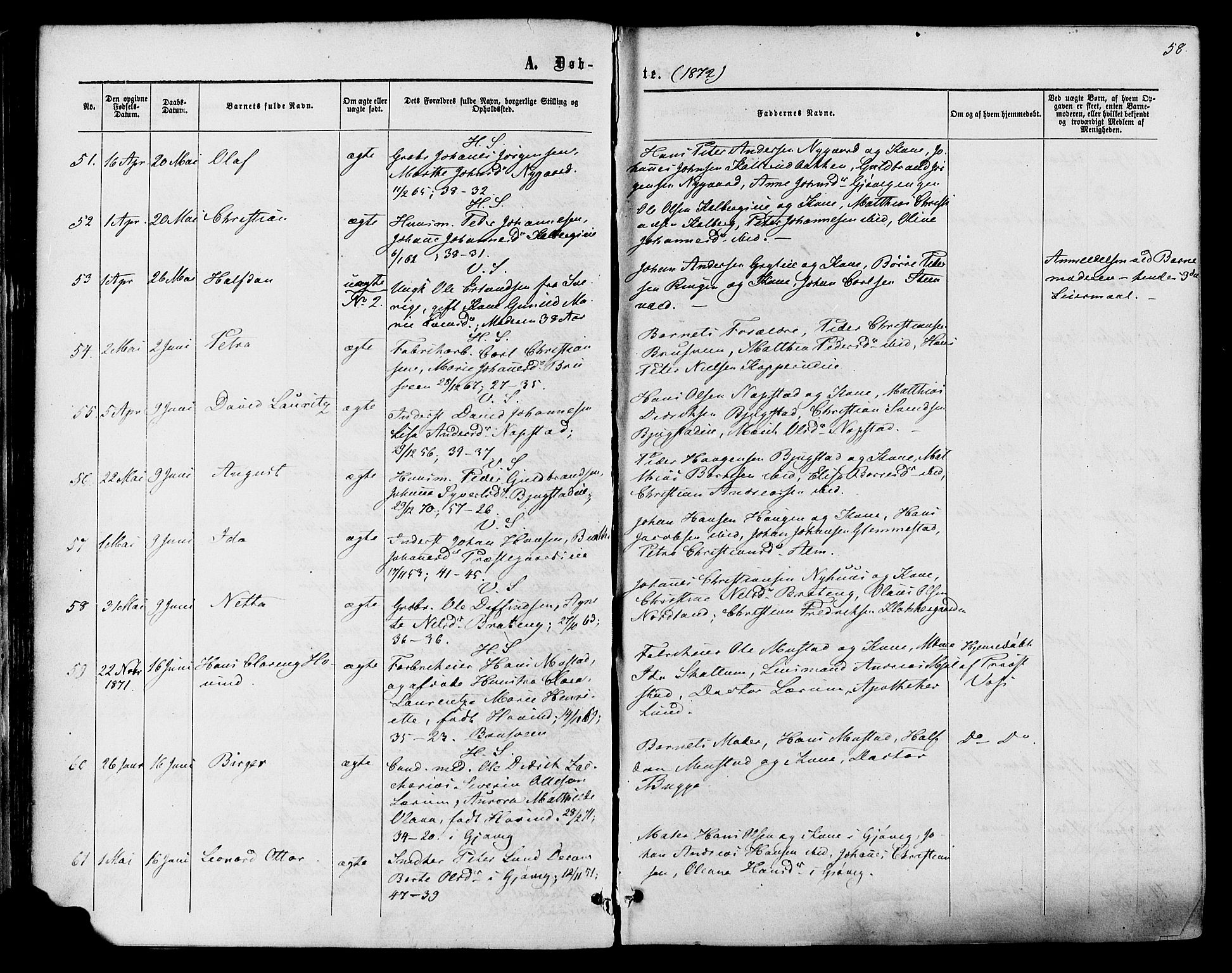 Vardal prestekontor, AV/SAH-PREST-100/H/Ha/Haa/L0007: Parish register (official) no. 7, 1867-1878, p. 58