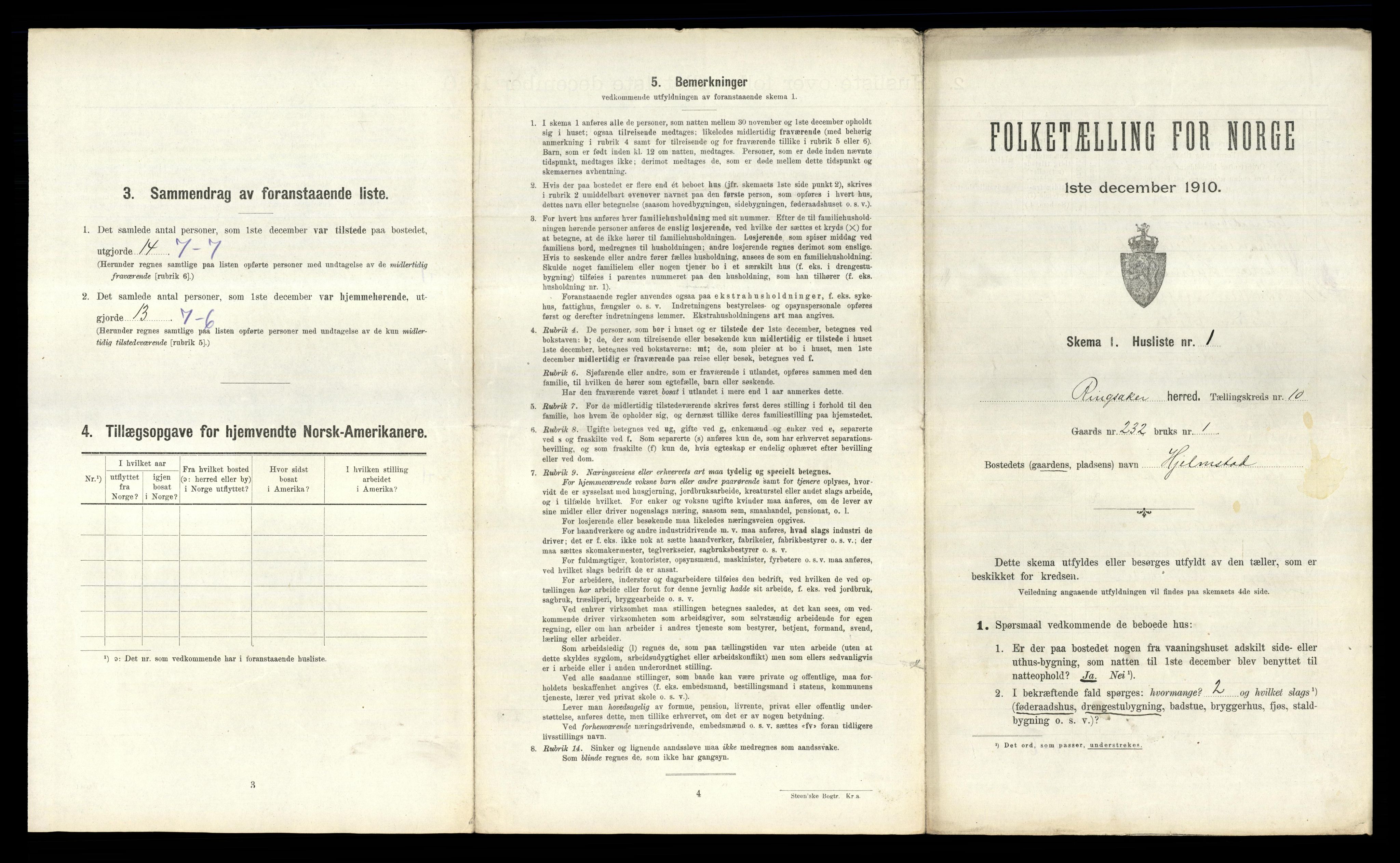 RA, 1910 census for Ringsaker, 1910, p. 1787