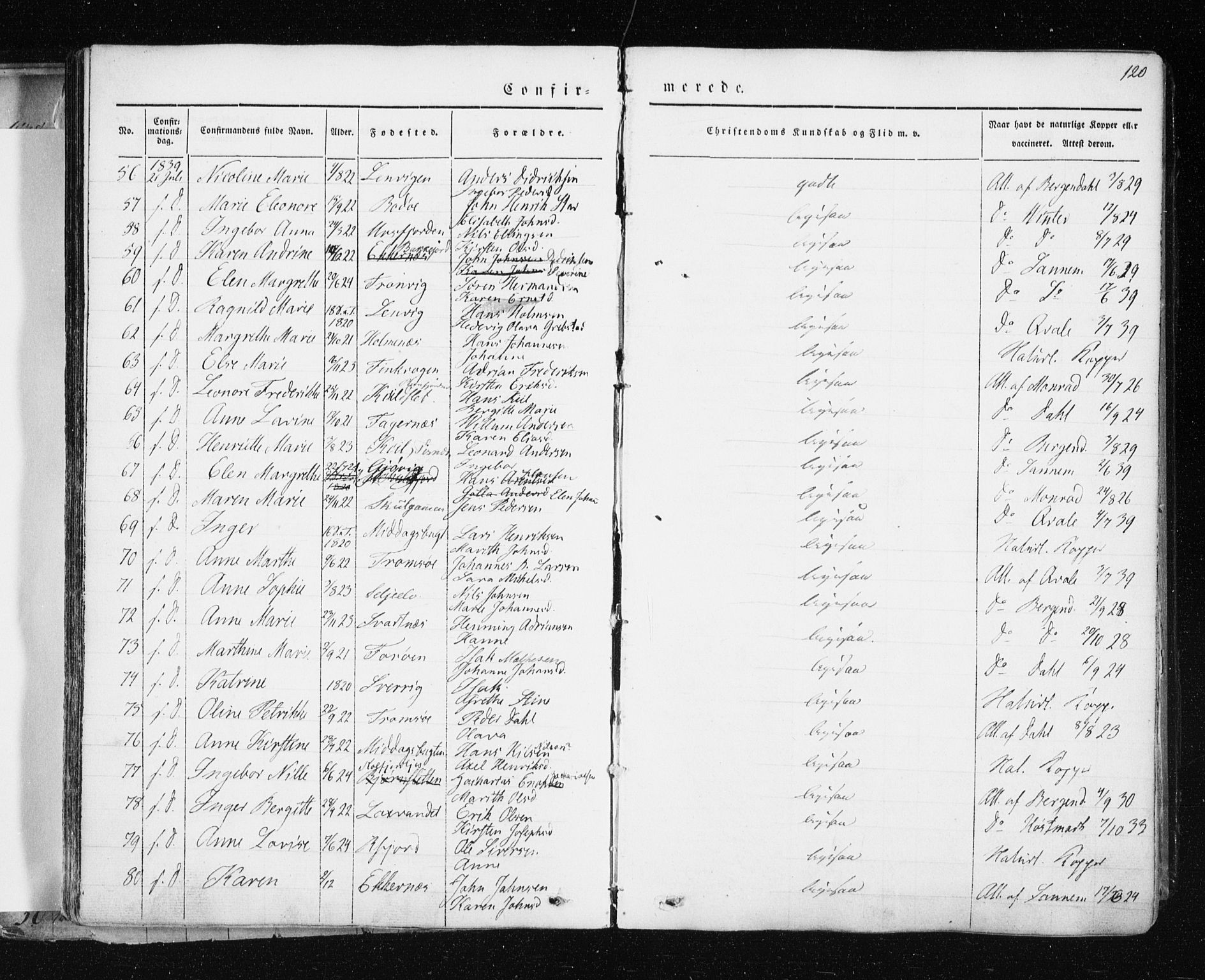Tromsø sokneprestkontor/stiftsprosti/domprosti, SATØ/S-1343/G/Ga/L0009kirke: Parish register (official) no. 9, 1837-1847, p. 120