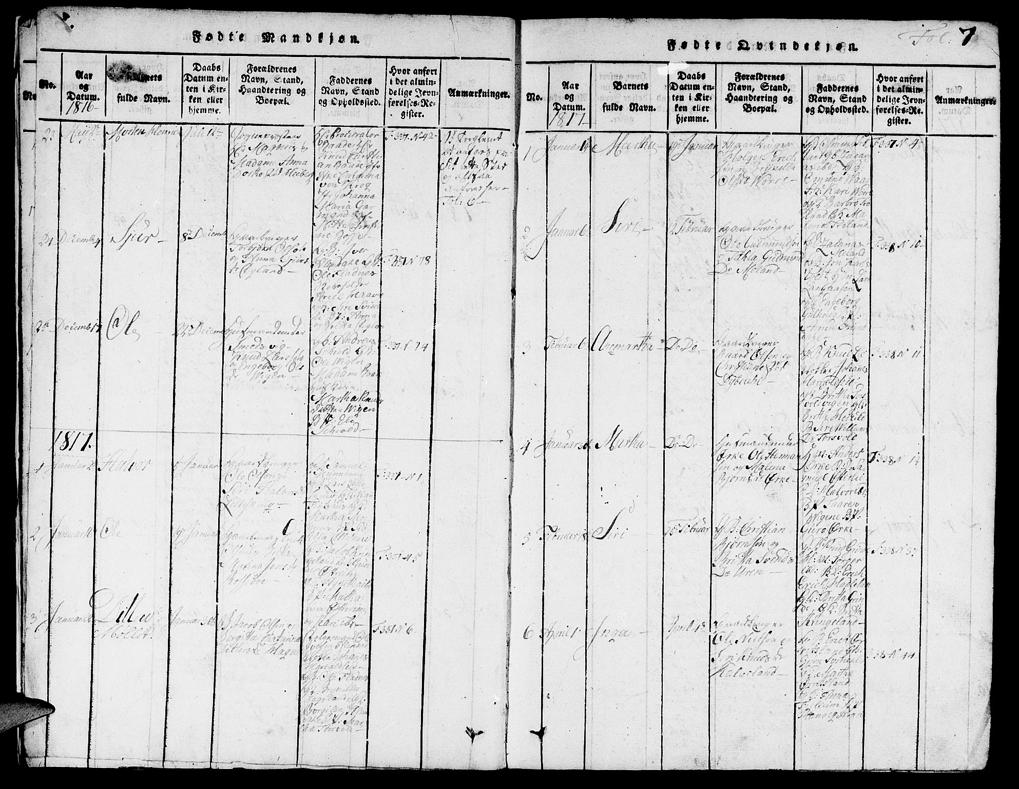 Skjold sokneprestkontor, AV/SAST-A-101847/H/Ha/Hab/L0001: Parish register (copy) no. B 1, 1815-1835, p. 7