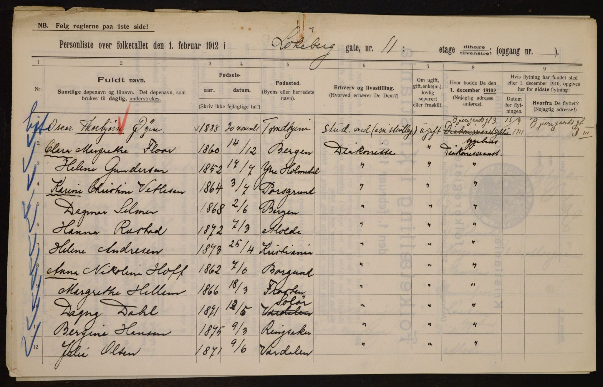 OBA, Municipal Census 1912 for Kristiania, 1912, p. 58984