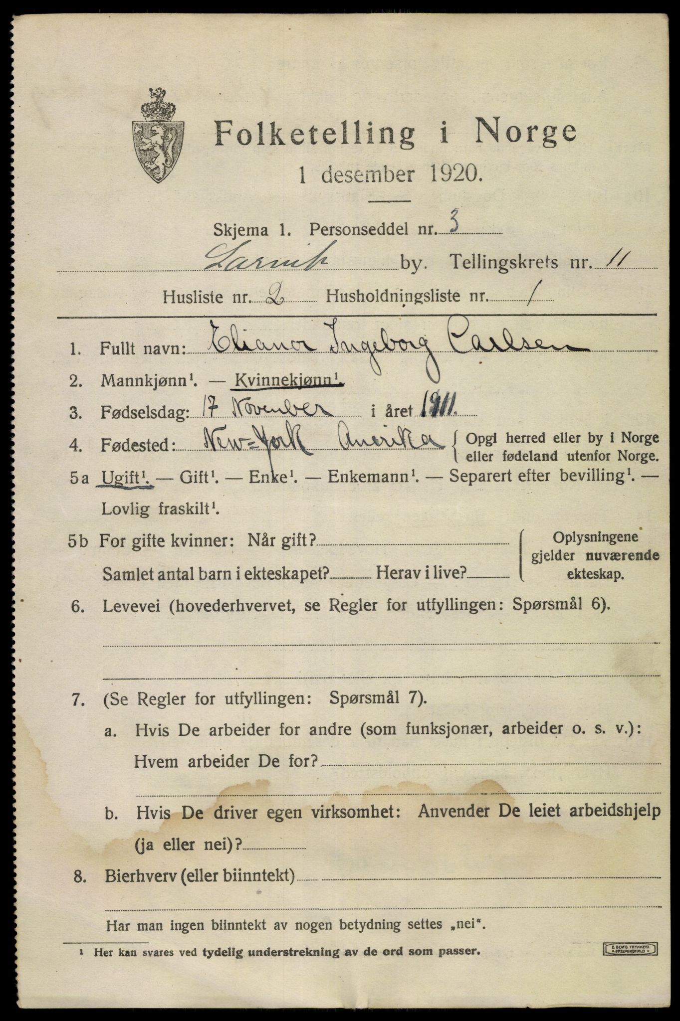 SAKO, 1920 census for Larvik, 1920, p. 28422