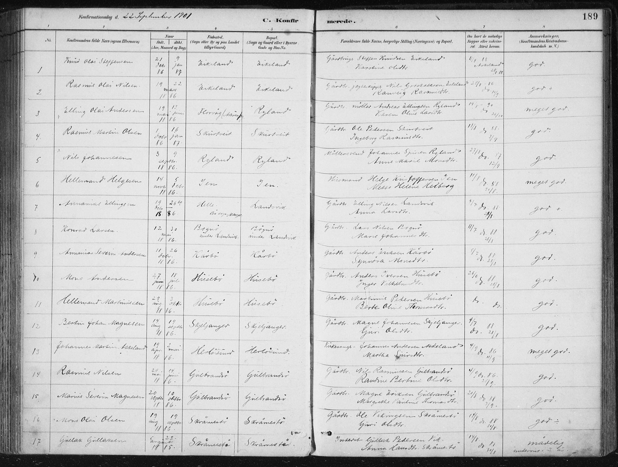 Herdla Sokneprestembete, SAB/A-75701/H/Haa: Parish register (official) no. A 4, 1891-1905, p. 189