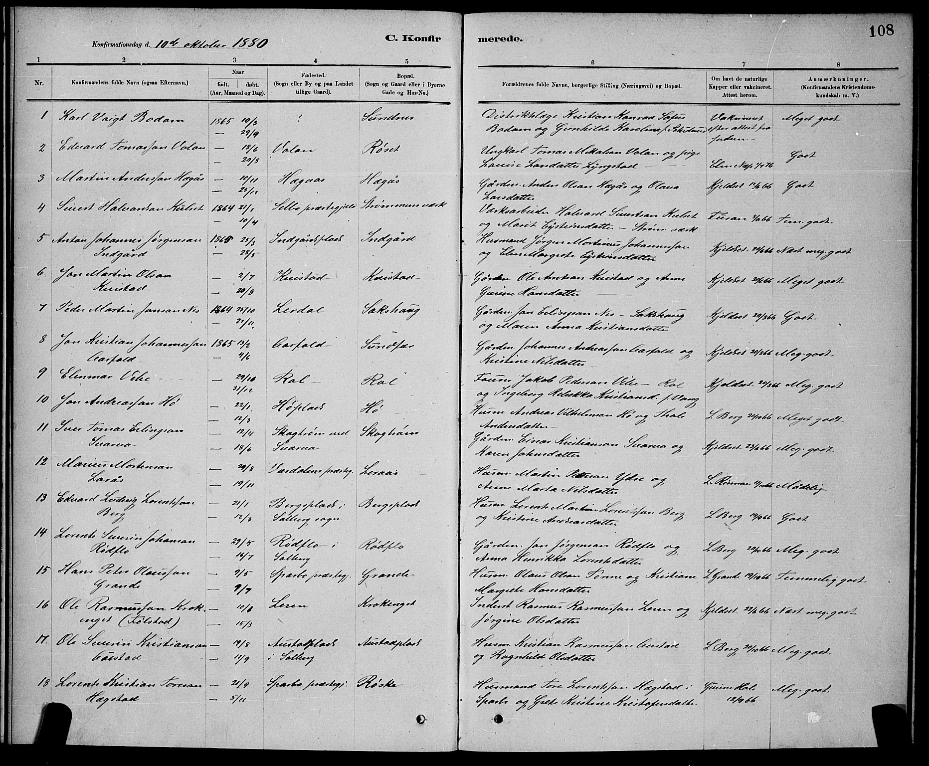 Ministerialprotokoller, klokkerbøker og fødselsregistre - Nord-Trøndelag, SAT/A-1458/730/L0301: Parish register (copy) no. 730C04, 1880-1897, p. 108