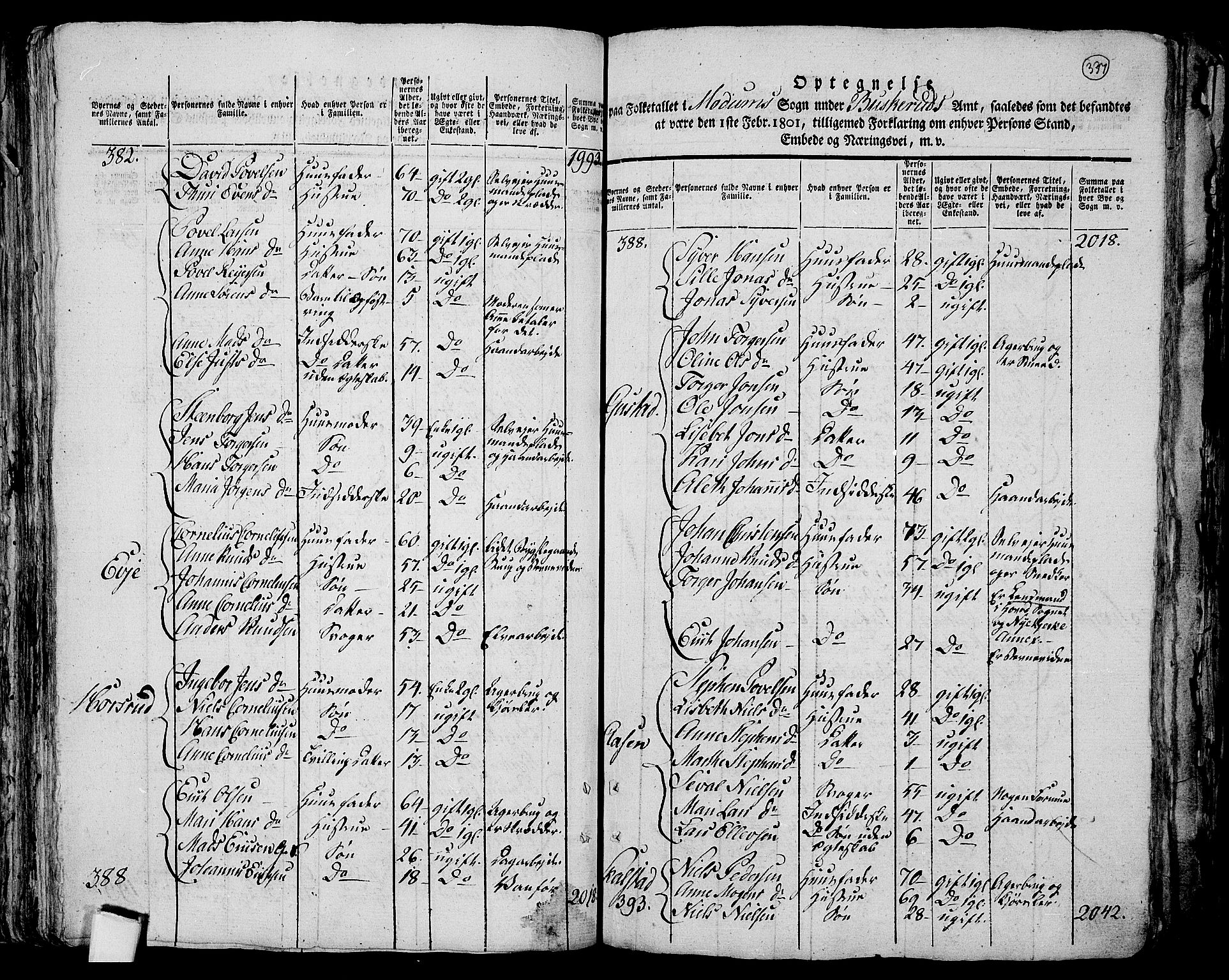 RA, 1801 census for 0623P Modum, 1801, p. 336b-337a