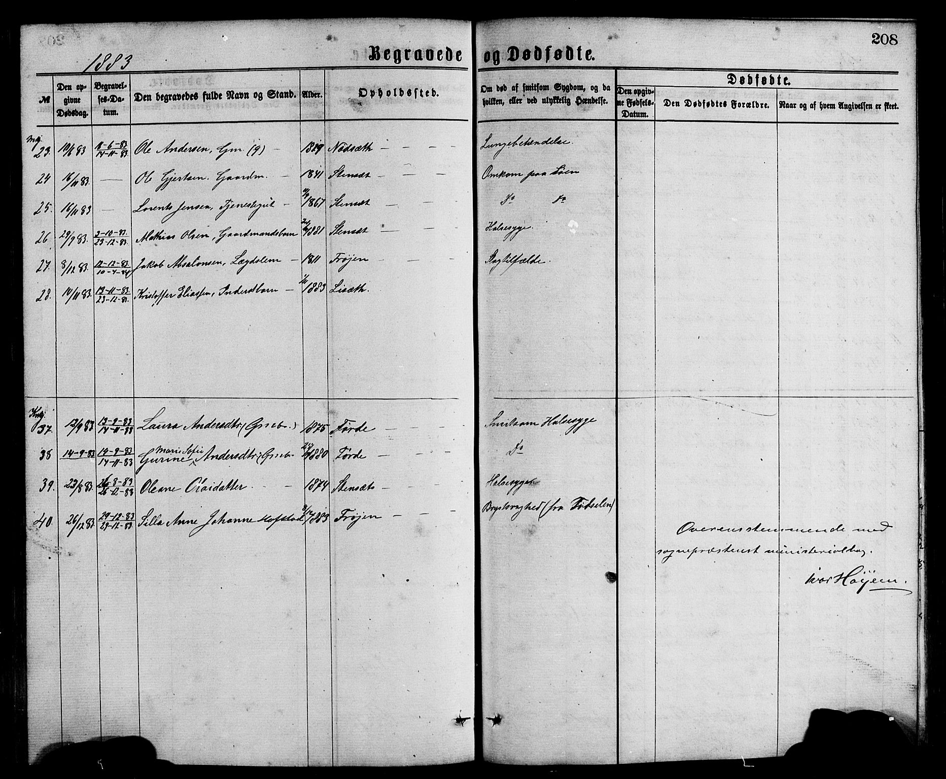 Bremanger sokneprestembete, SAB/A-82201/H/Hab/Haba/L0002: Parish register (copy) no. A 2, 1866-1889, p. 208