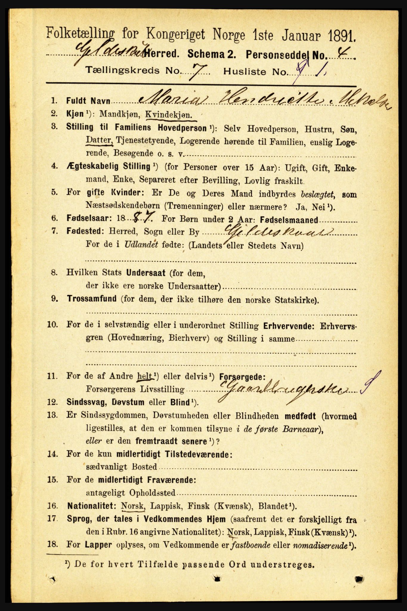 RA, 1891 census for 1838 Gildeskål, 1891, p. 2242