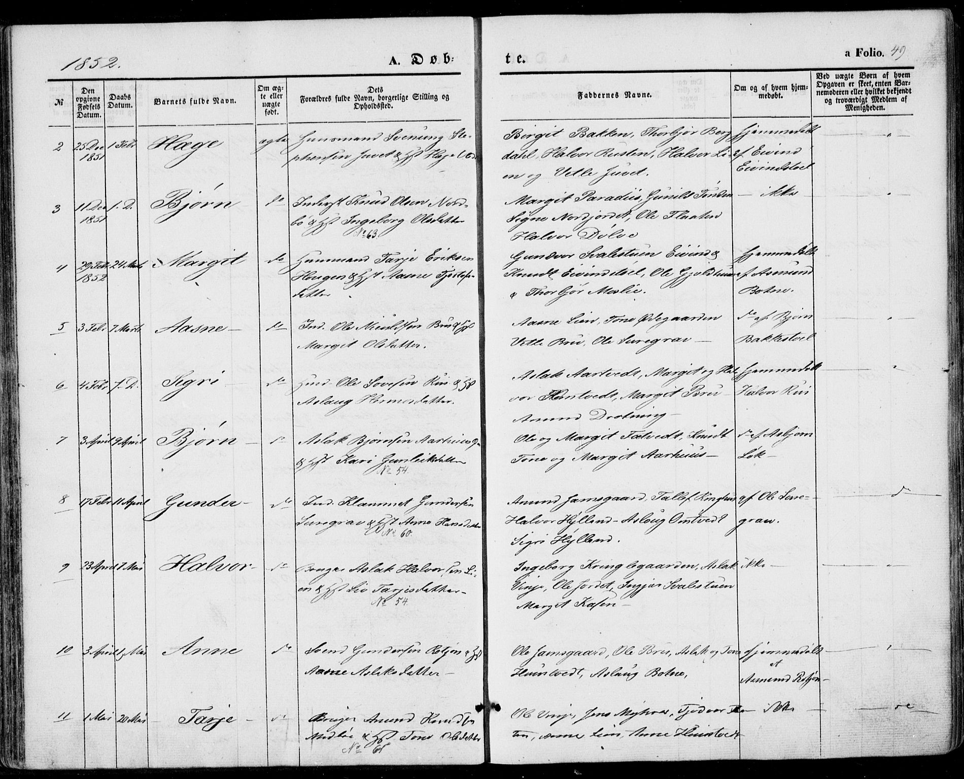 Vinje kirkebøker, SAKO/A-312/F/Fa/L0004: Parish register (official) no. I 4, 1843-1869, p. 49