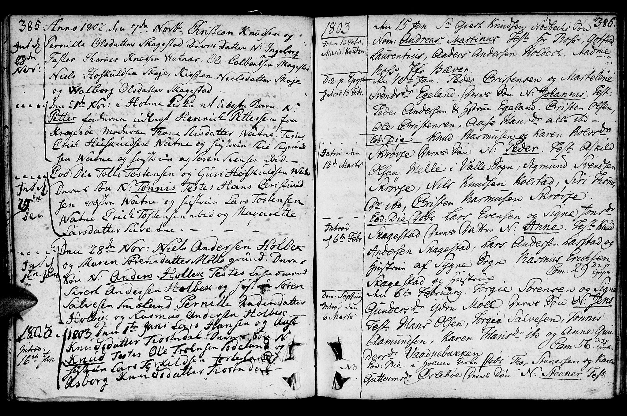 Holum sokneprestkontor, SAK/1111-0022/F/Fa/Faa/L0003: Parish register (official) no. A 3, 1780-1821, p. 385-386