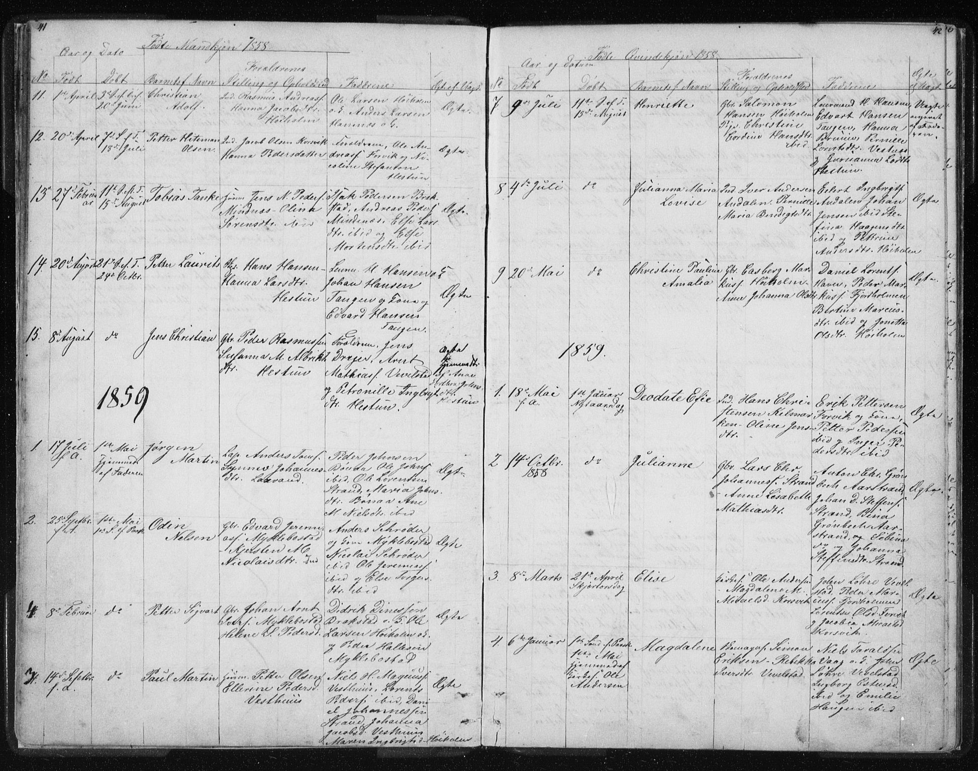 Ministerialprotokoller, klokkerbøker og fødselsregistre - Nordland, AV/SAT-A-1459/819/L0275: Parish register (copy) no. 819C01, 1841-1868, p. 41-42