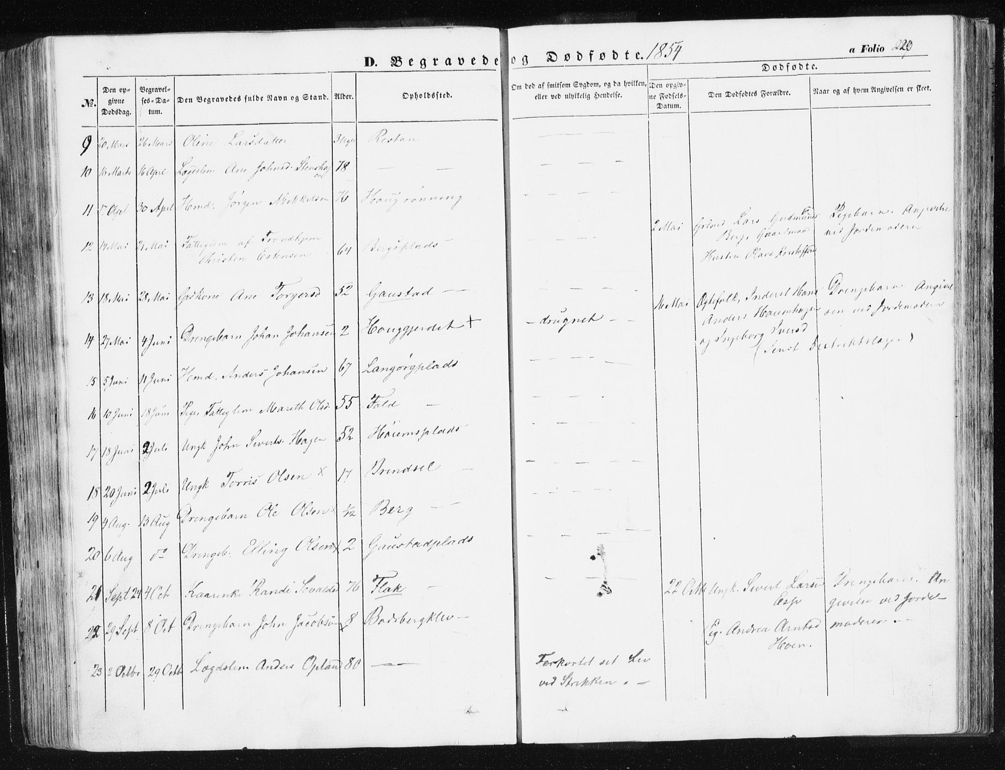 Ministerialprotokoller, klokkerbøker og fødselsregistre - Sør-Trøndelag, SAT/A-1456/612/L0376: Parish register (official) no. 612A08, 1846-1859, p. 220