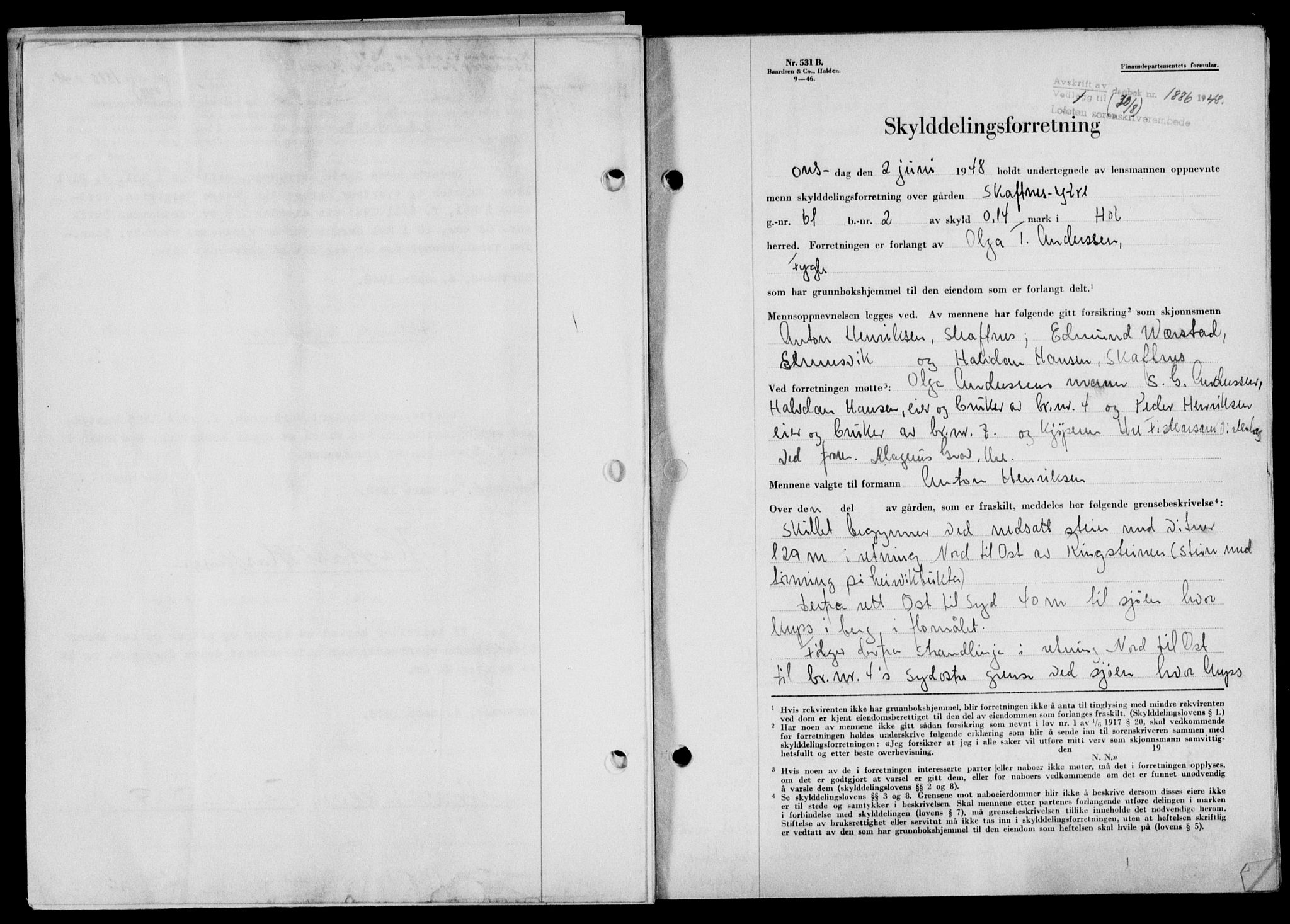 Lofoten sorenskriveri, SAT/A-0017/1/2/2C/L0019a: Mortgage book no. 19a, 1948-1948, Diary no: : 1886/1948