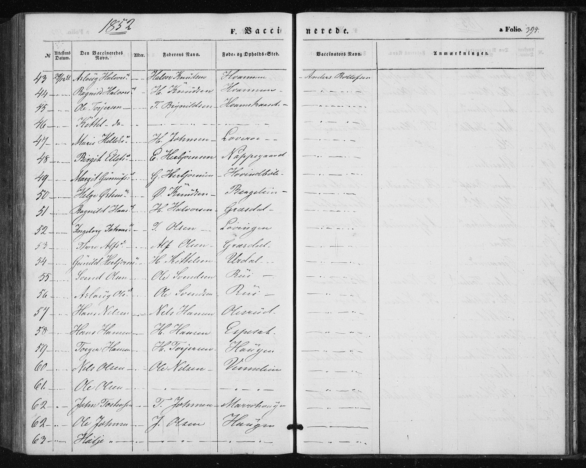 Tinn kirkebøker, AV/SAKO-A-308/F/Fa/L0005: Parish register (official) no. I 5, 1844-1856, p. 394