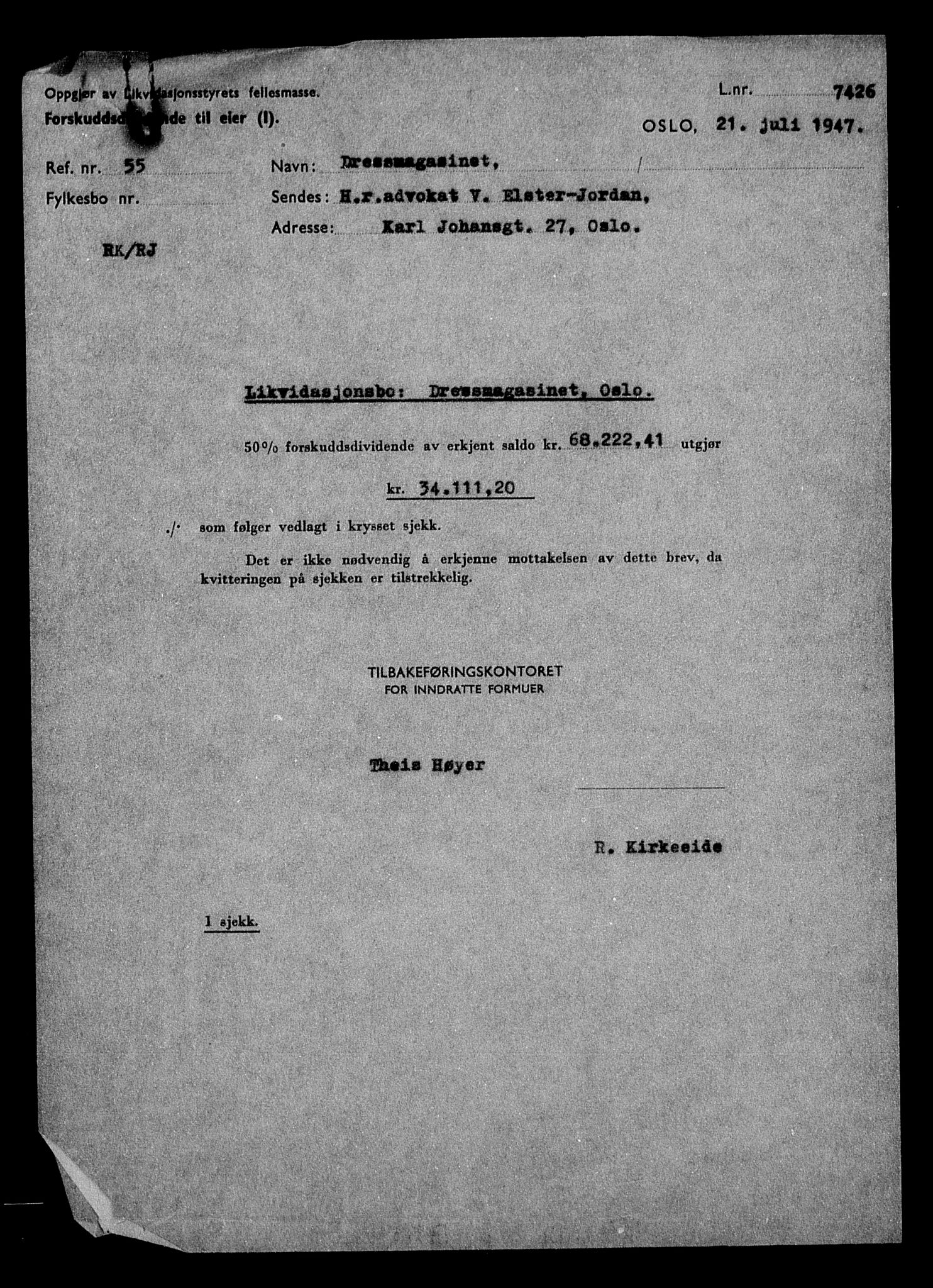 Justisdepartementet, Tilbakeføringskontoret for inndratte formuer, AV/RA-S-1564/H/Hc/Hcc/L0931: --, 1945-1947, p. 14