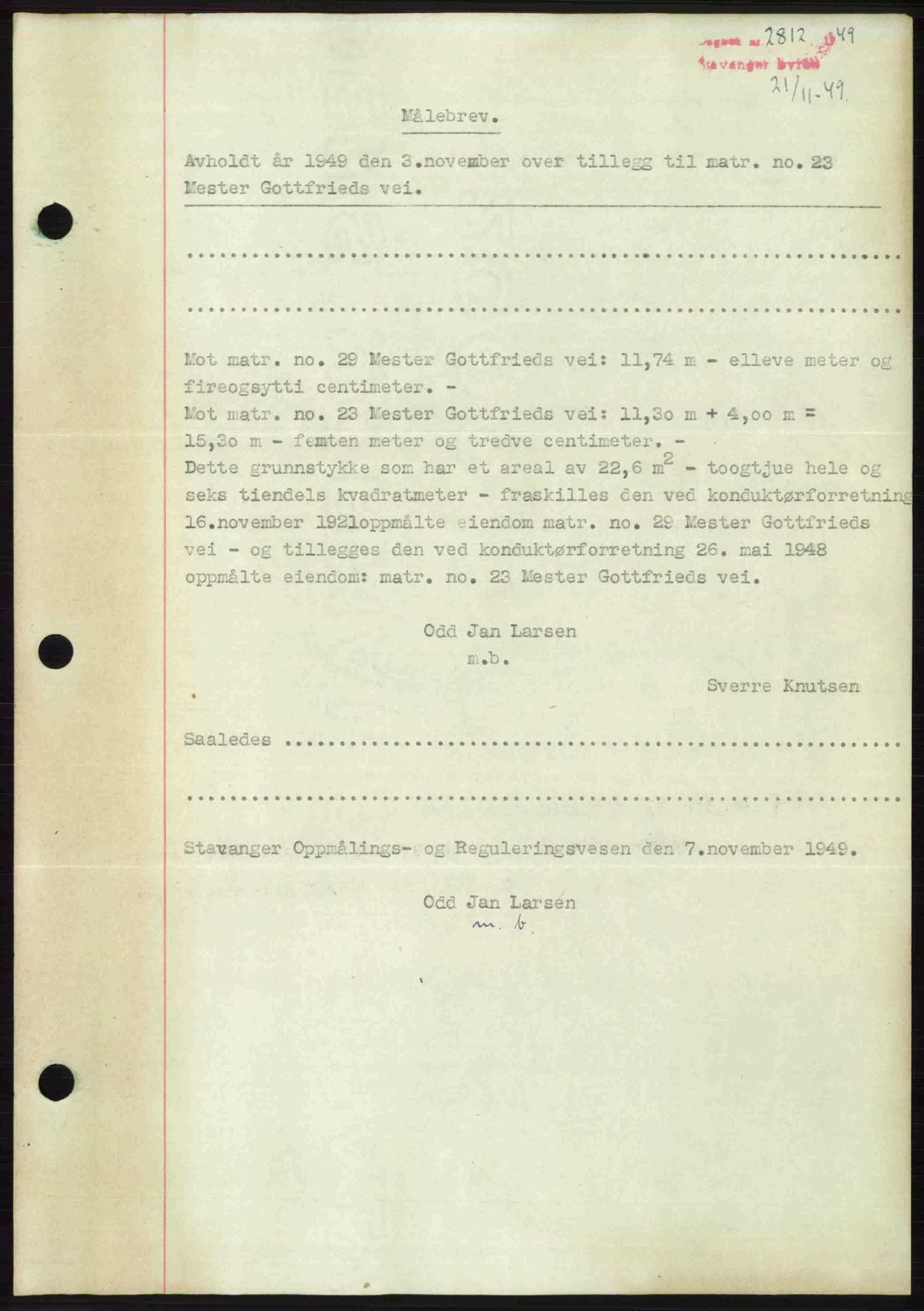 Stavanger byrett, SAST/A-100455/002/G/Gb/L0024: Mortgage book no. A13, 1949-1950, Diary no: : 2812/1949