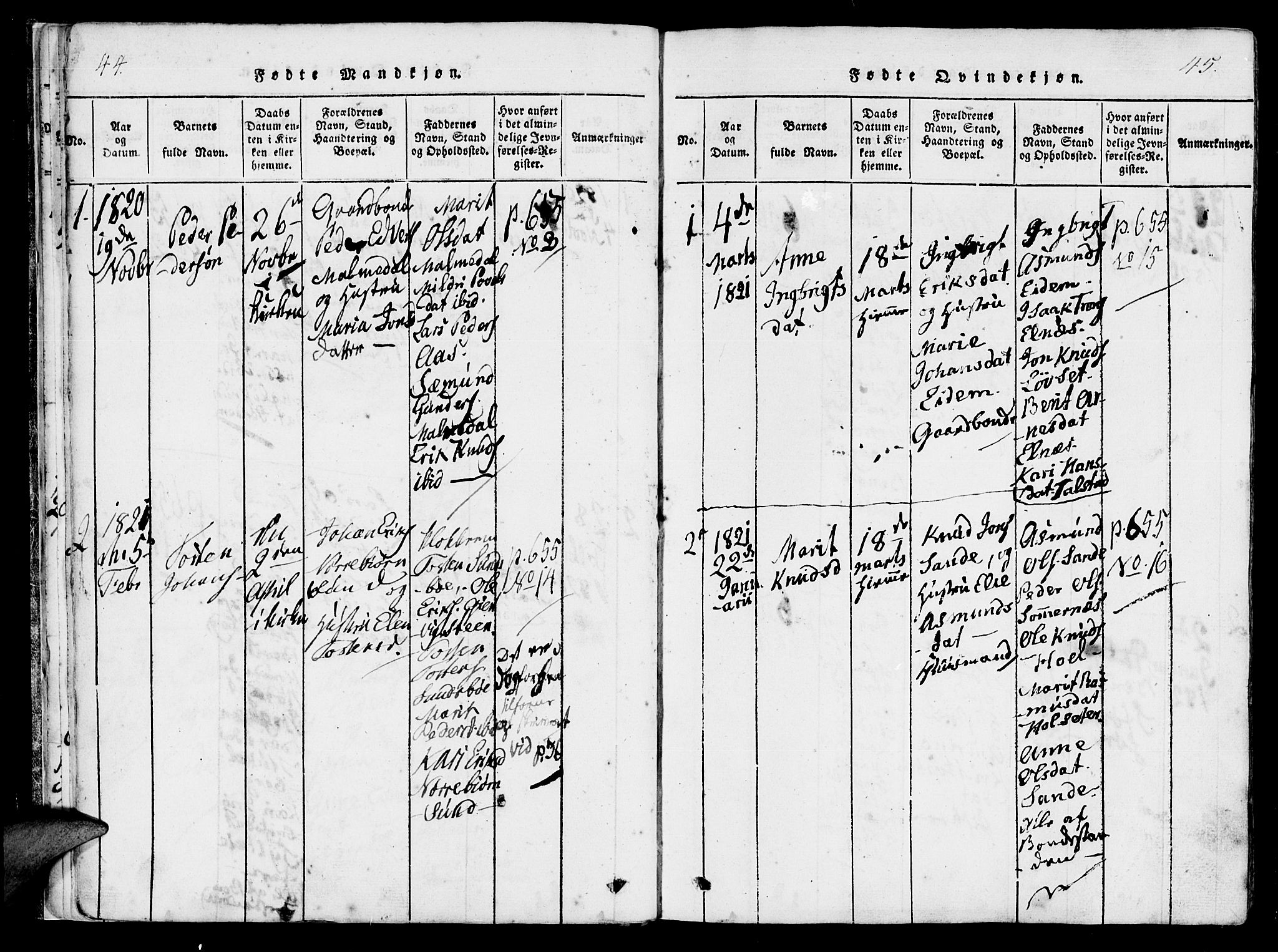 Ministerialprotokoller, klokkerbøker og fødselsregistre - Møre og Romsdal, AV/SAT-A-1454/565/L0747: Parish register (official) no. 565A01, 1817-1844, p. 44-45