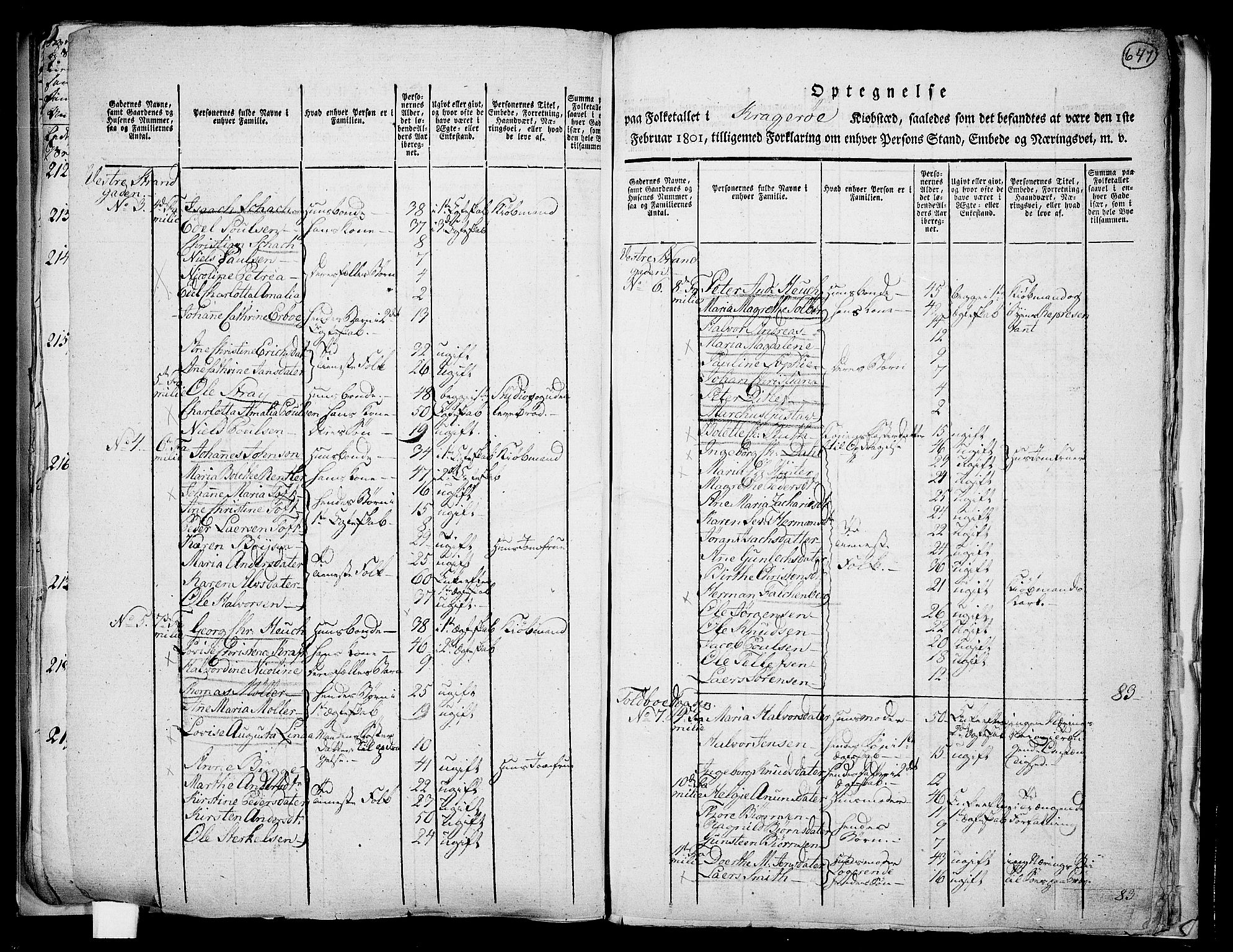 RA, 1801 census for 0801P Kragerø, 1801, p. 646b-647a