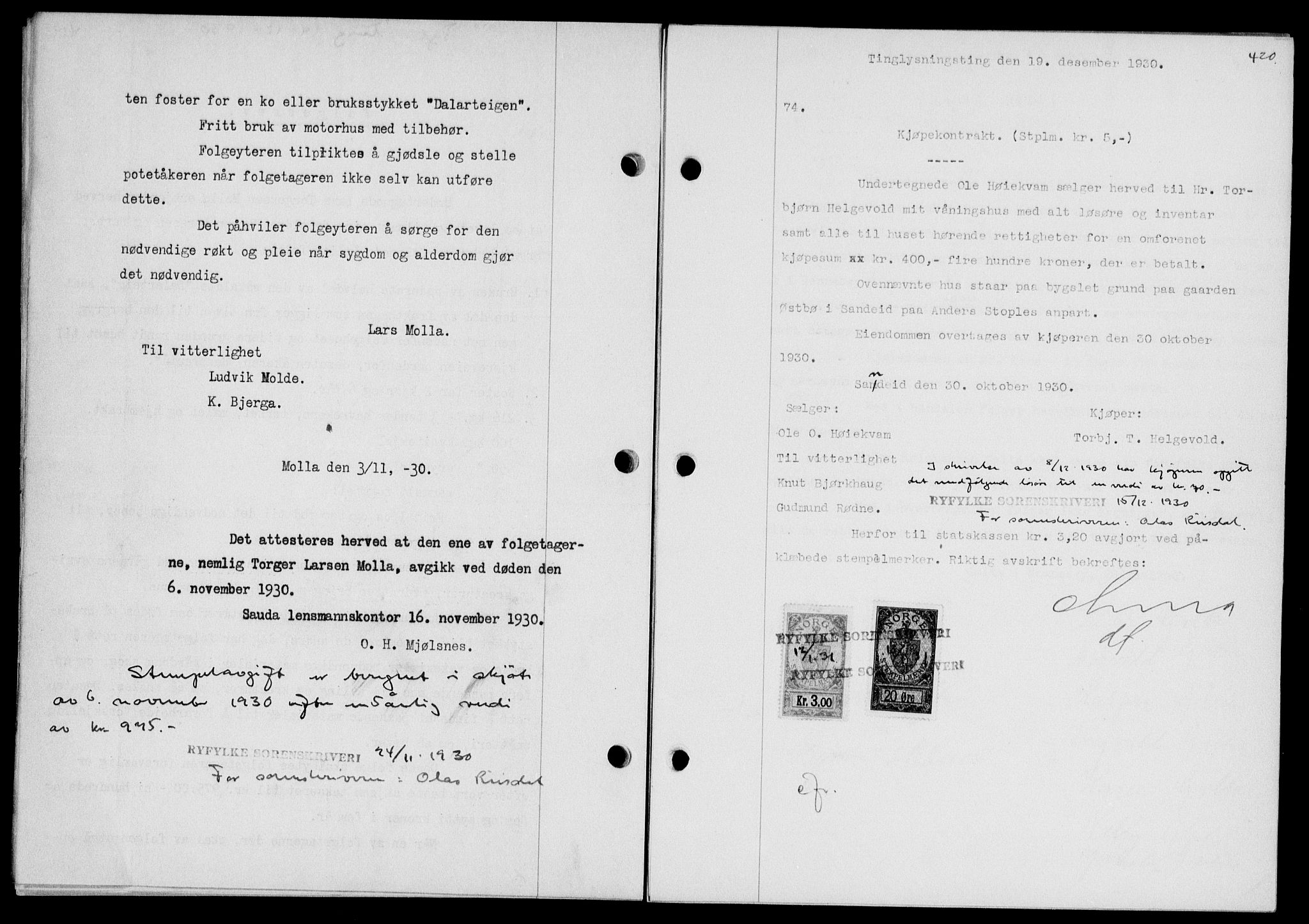 Ryfylke tingrett, SAST/A-100055/001/II/IIB/L0061: Mortgage book no. 40, 1930-1931, Deed date: 19.12.1930