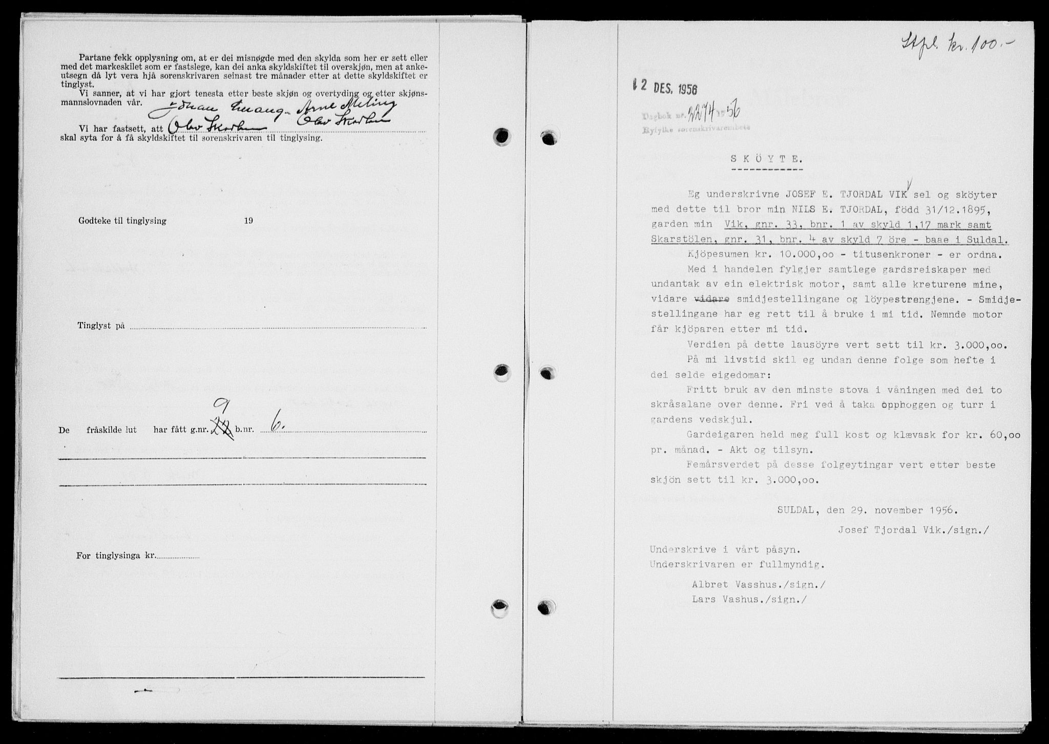 Ryfylke tingrett, AV/SAST-A-100055/001/II/IIB/L0135: Mortgage book no. 114, 1956-1957, Diary no: : 2274/1956