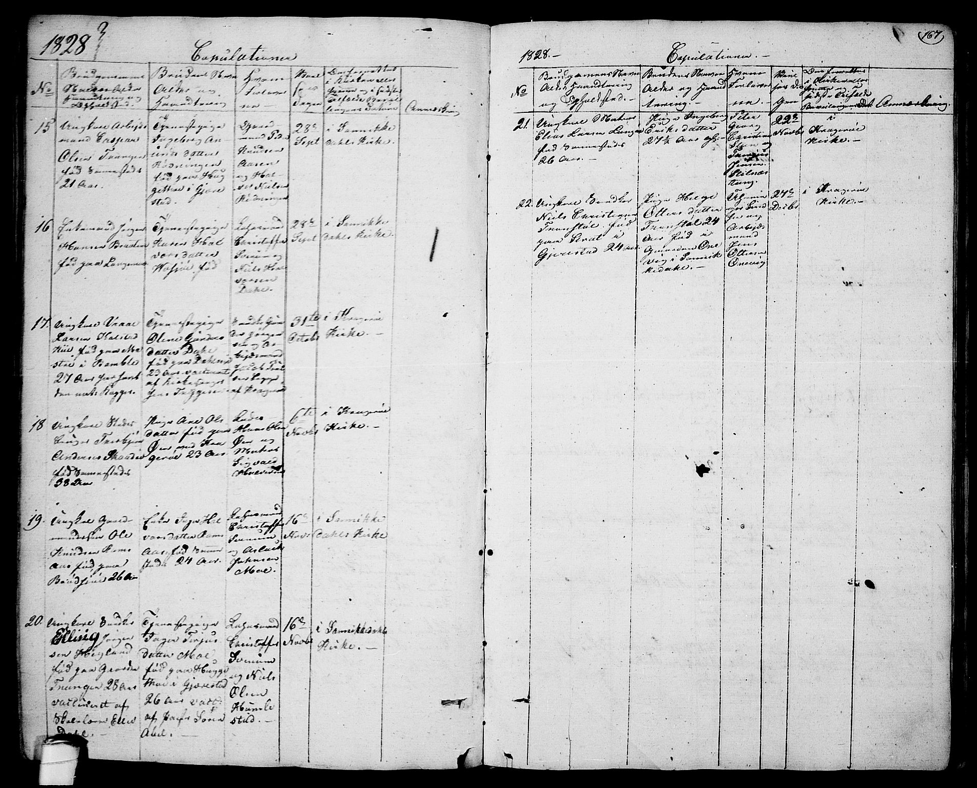 Sannidal kirkebøker, SAKO/A-296/F/Fa/L0005: Parish register (official) no. 5, 1823-1830, p. 167