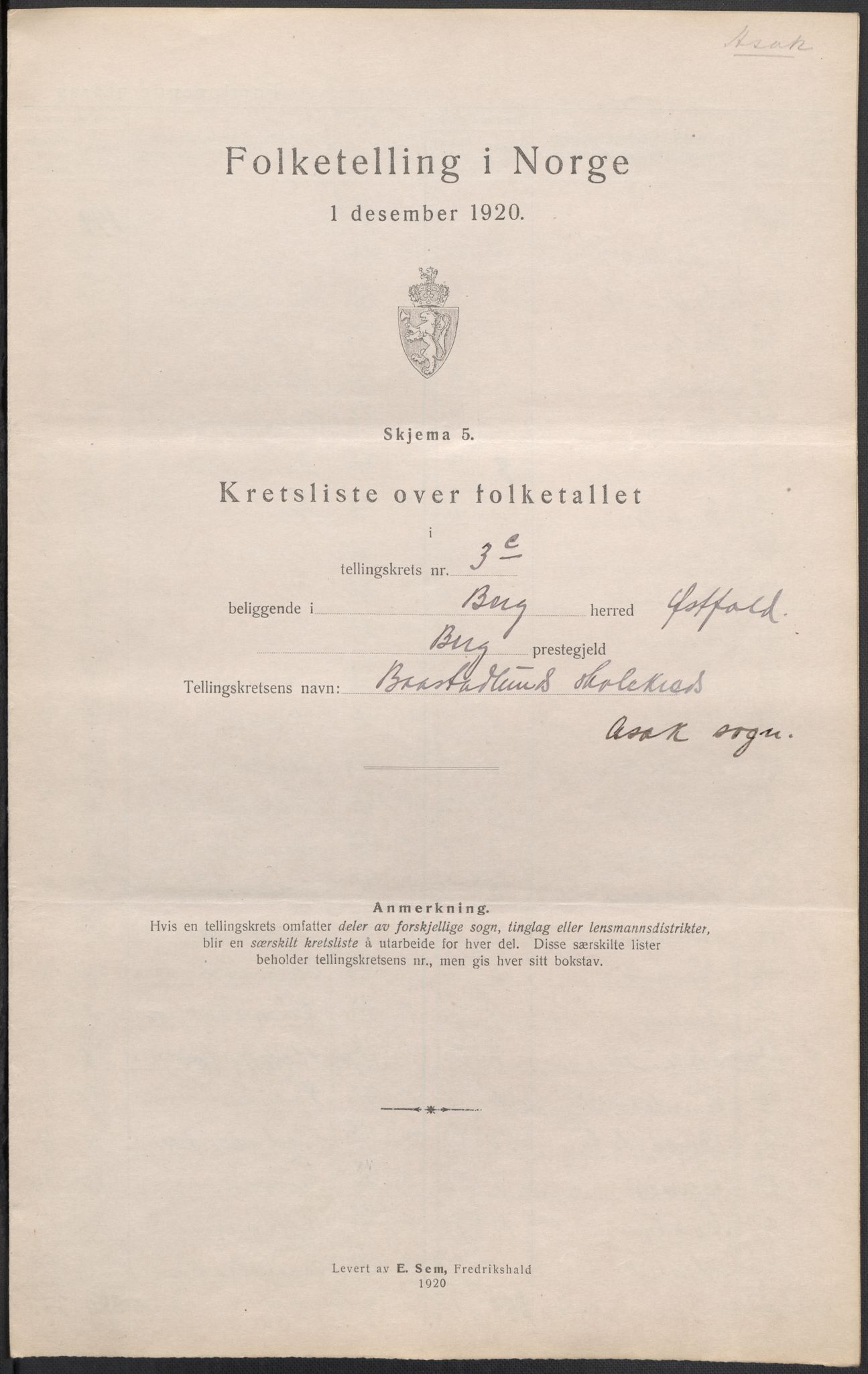 SAO, 1920 census for Berg, 1920, p. 19