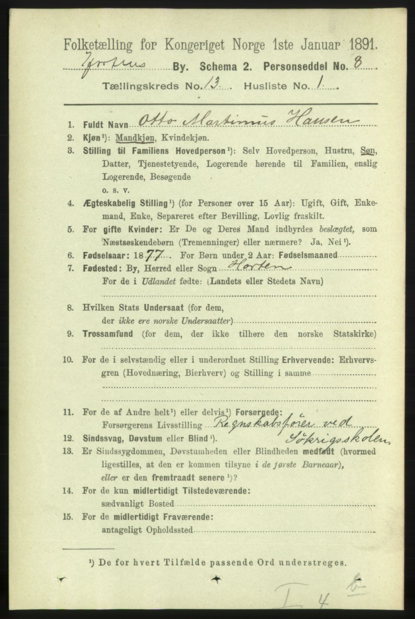 RA, 1891 census for 0703 Horten, 1891, p. 7895