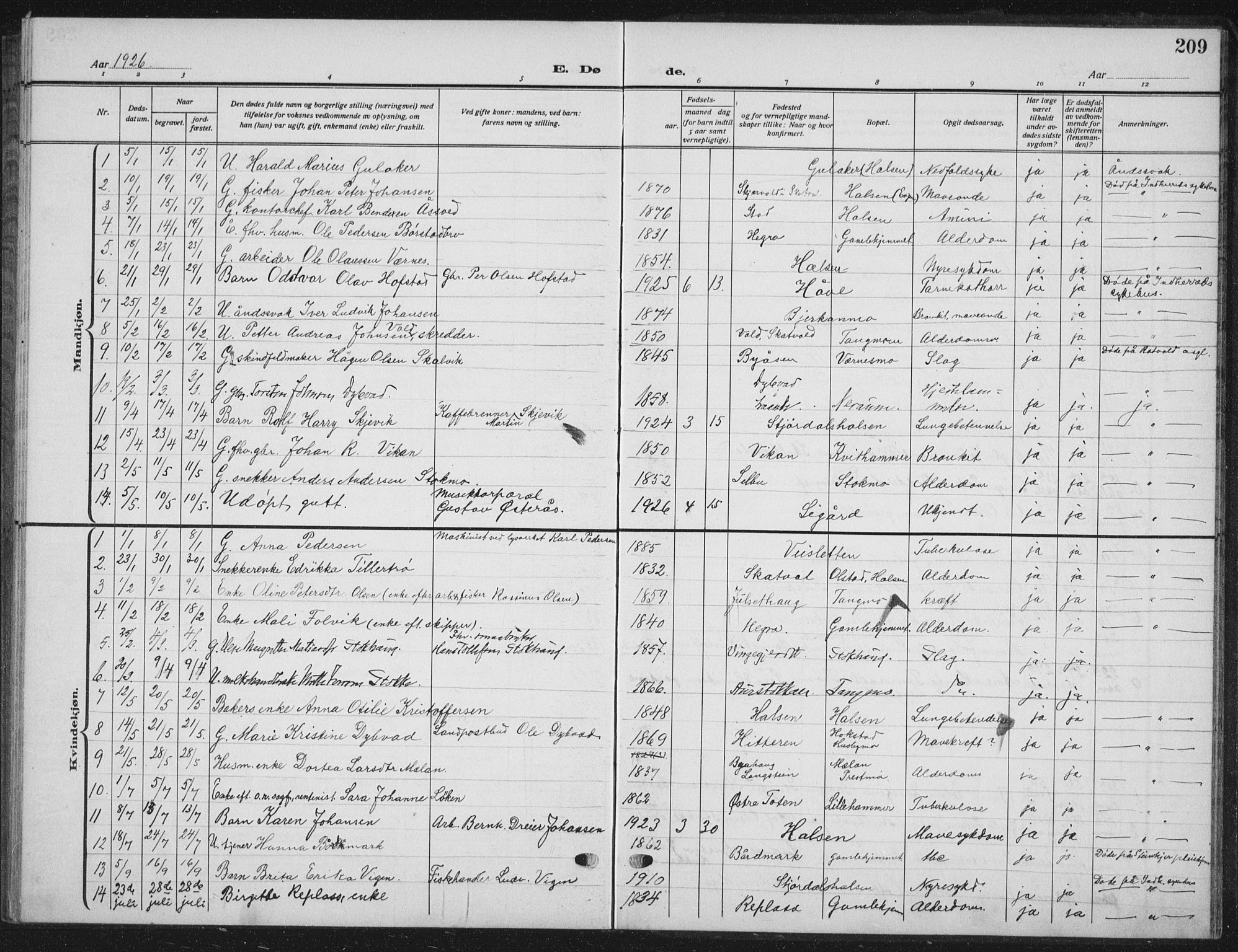 Ministerialprotokoller, klokkerbøker og fødselsregistre - Nord-Trøndelag, SAT/A-1458/709/L0088: Parish register (copy) no. 709C02, 1914-1934, p. 209