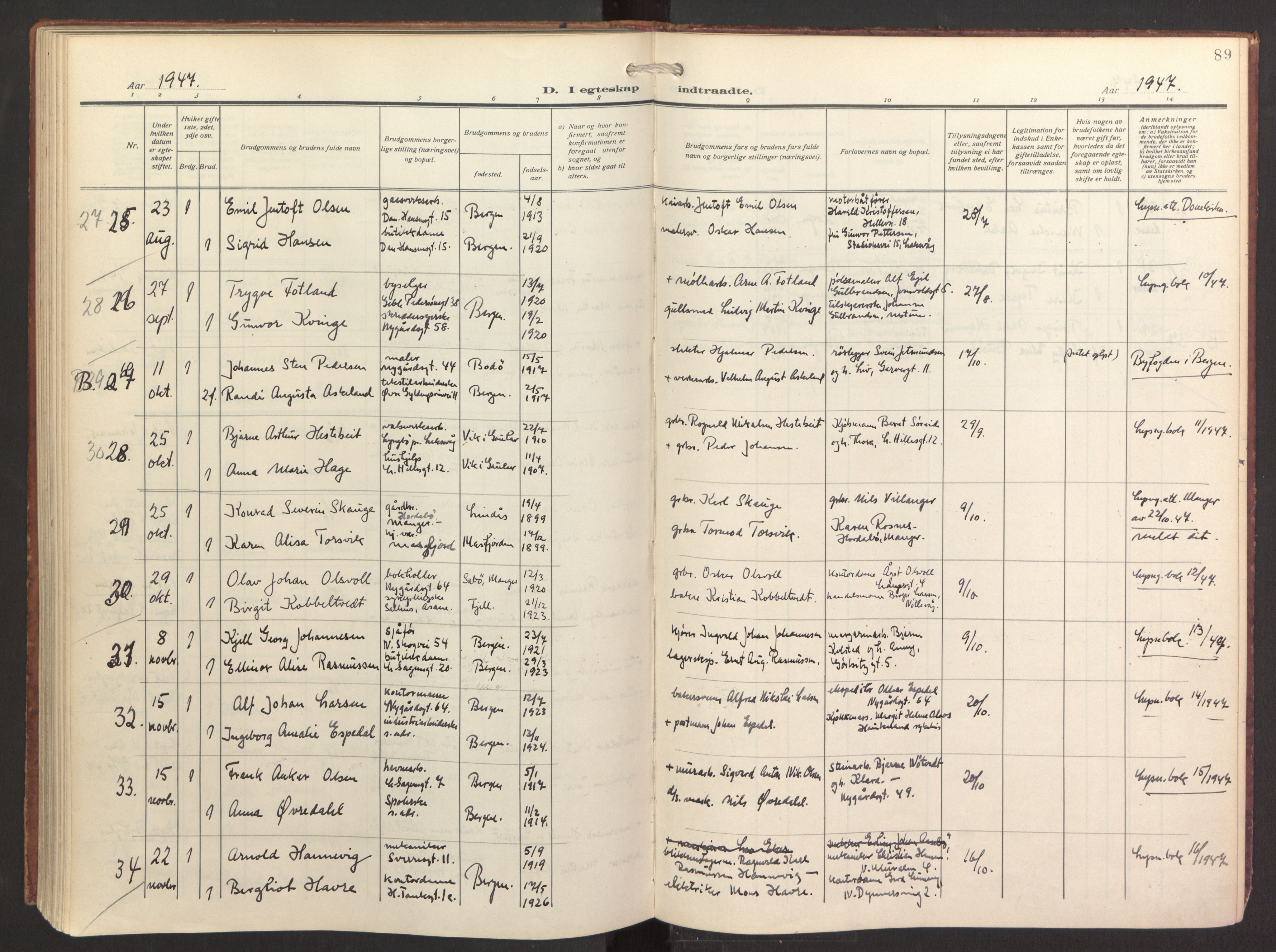 St. Jacob sokneprestembete, AV/SAB-A-78001/H/Haa/L0005: Parish register (official) no. C 1, 1917-1951, p. 89