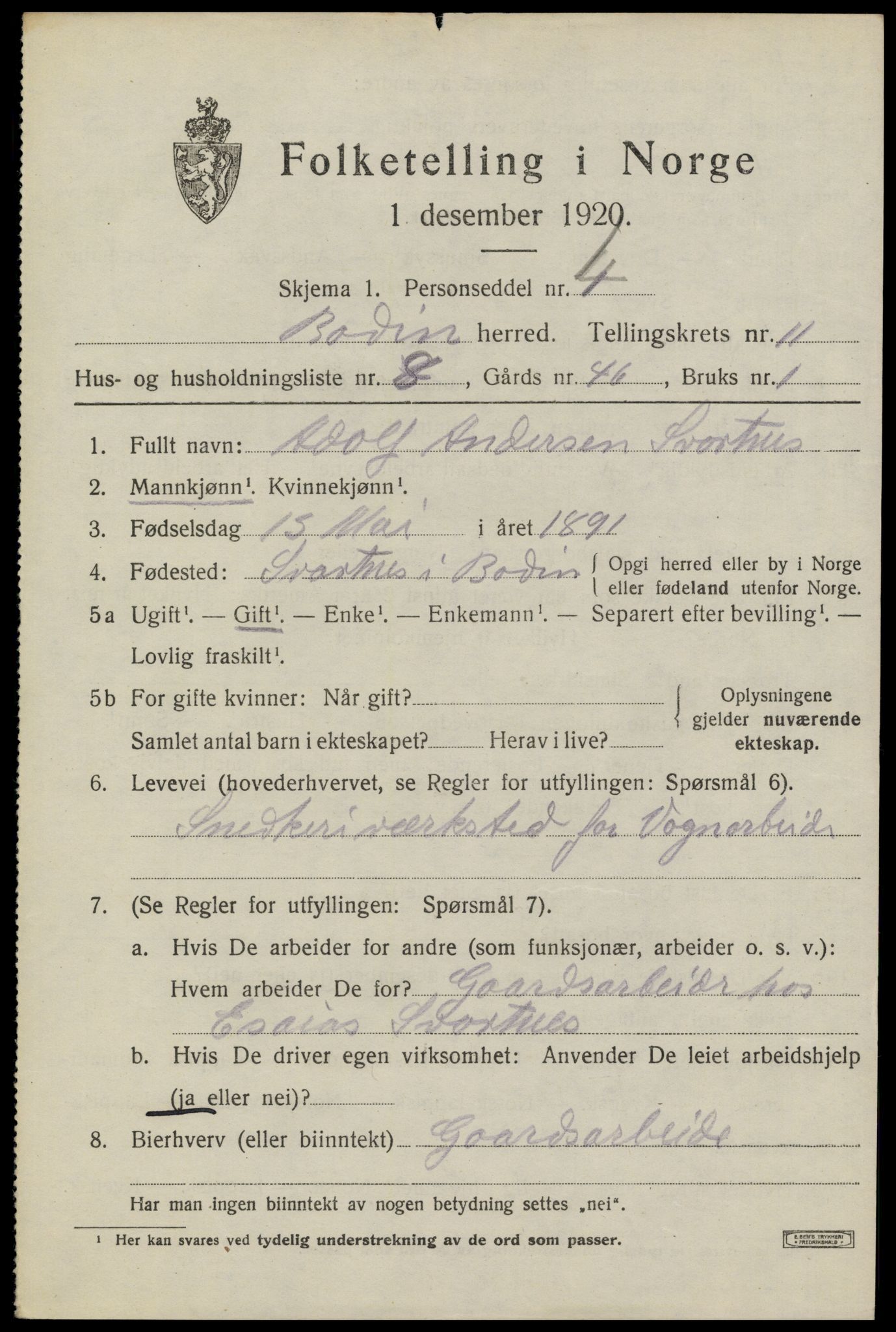 SAT, 1920 census for Bodin, 1920, p. 8430