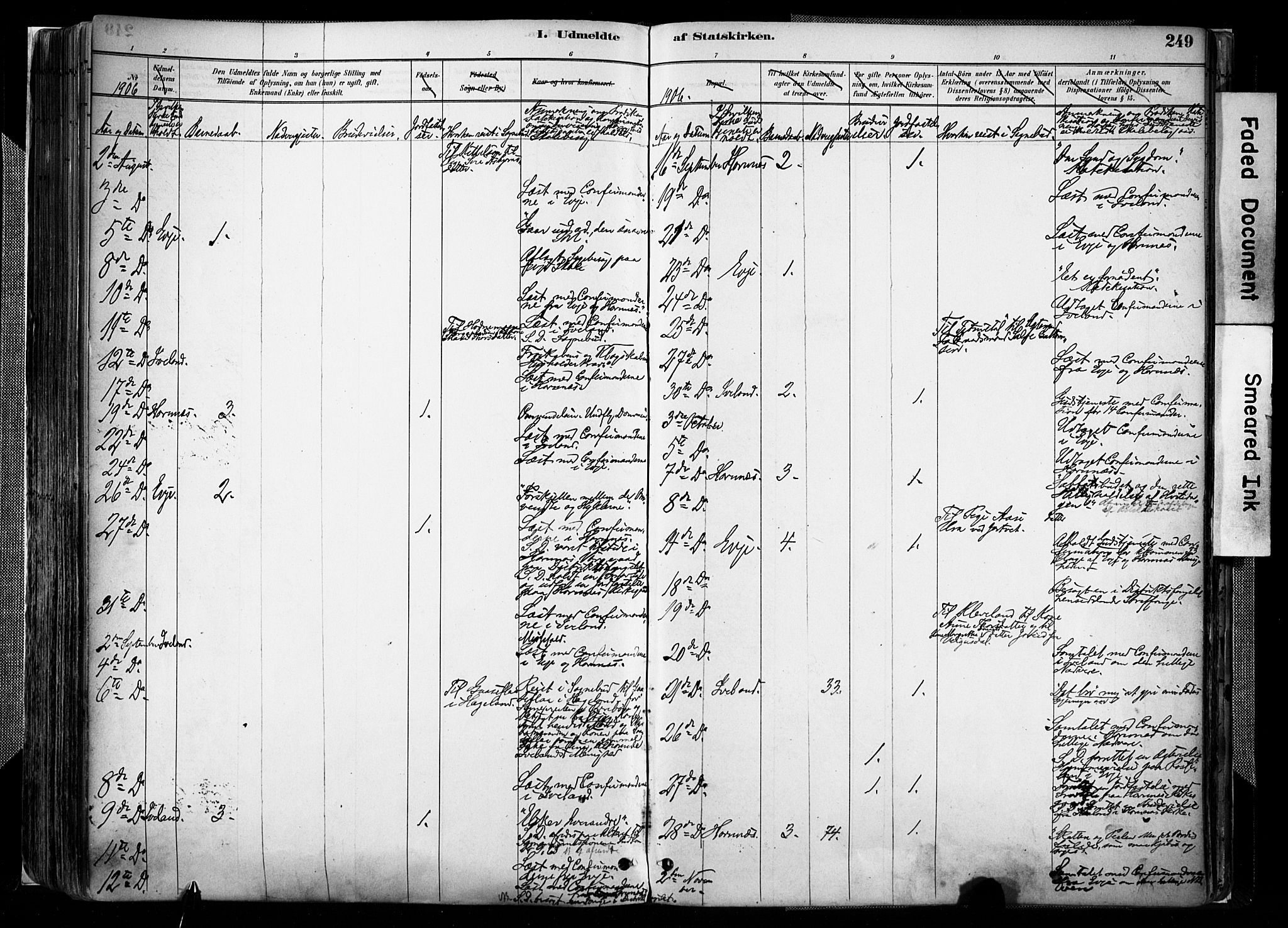 Evje sokneprestkontor, AV/SAK-1111-0008/F/Fa/Faa/L0007: Parish register (official) no. A 7, 1884-1909, p. 249