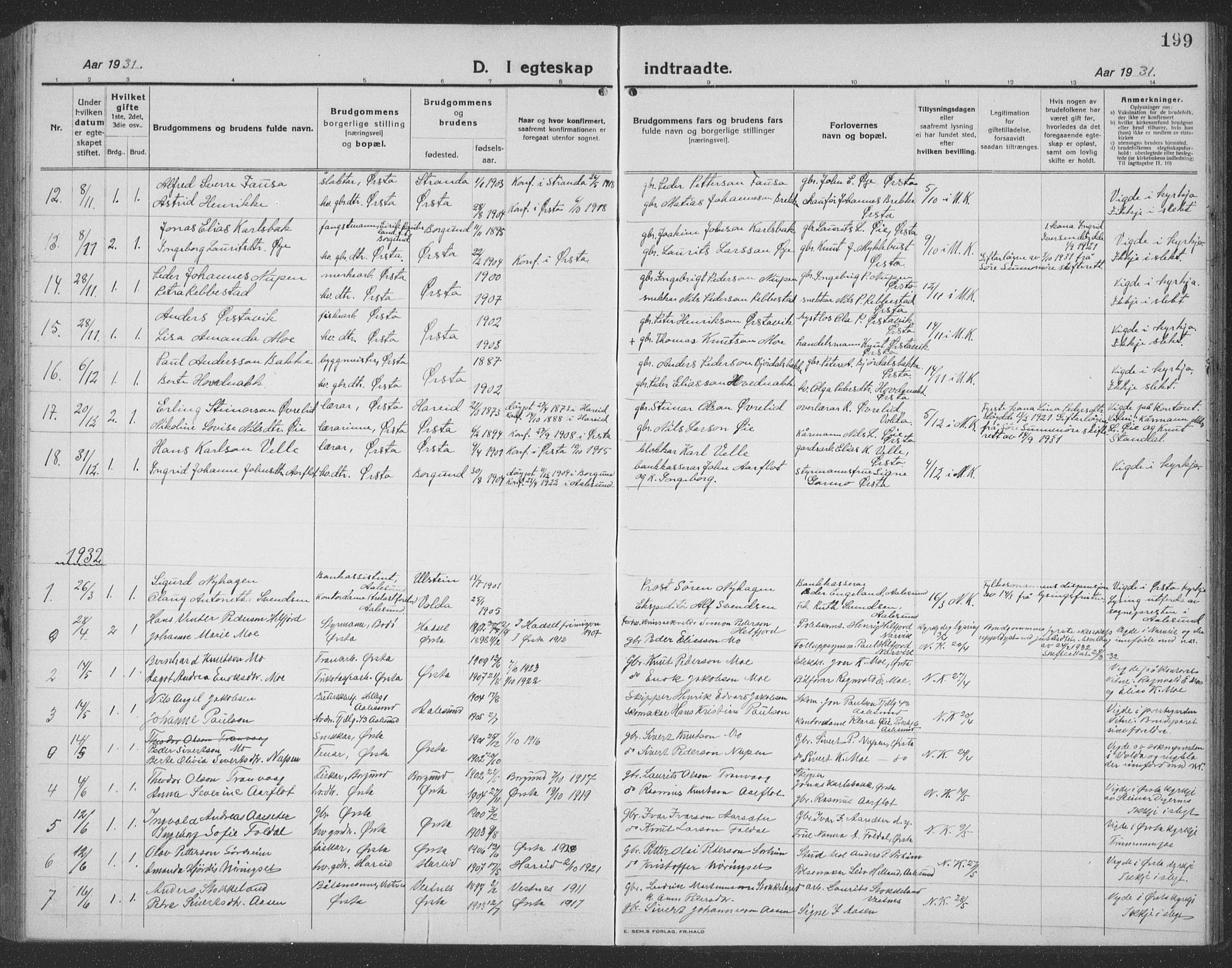 Ministerialprotokoller, klokkerbøker og fødselsregistre - Møre og Romsdal, SAT/A-1454/513/L0191: Parish register (copy) no. 513C05, 1920-1941, p. 199