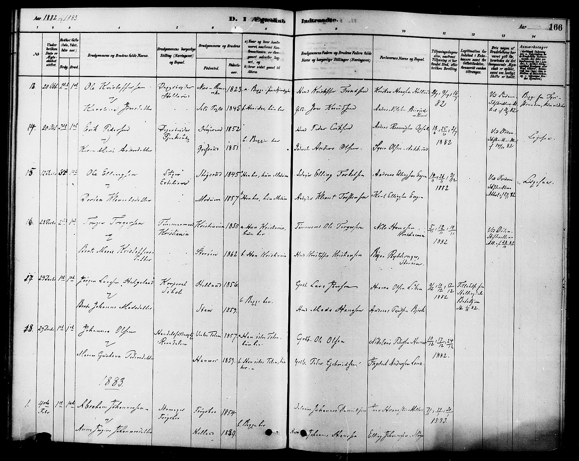 Hole kirkebøker, SAKO/A-228/F/Fa/L0008: Parish register (official) no. I 8, 1878-1891, p. 166