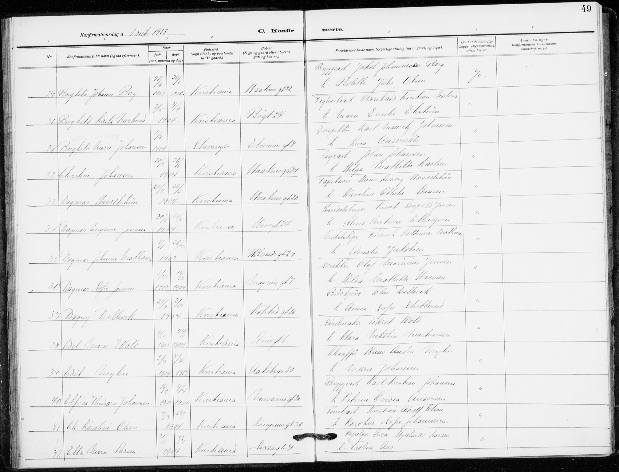 Kampen prestekontor Kirkebøker, AV/SAO-A-10853/F/Fa/L0013: Parish register (official) no. I 13, 1917-1922, p. 49