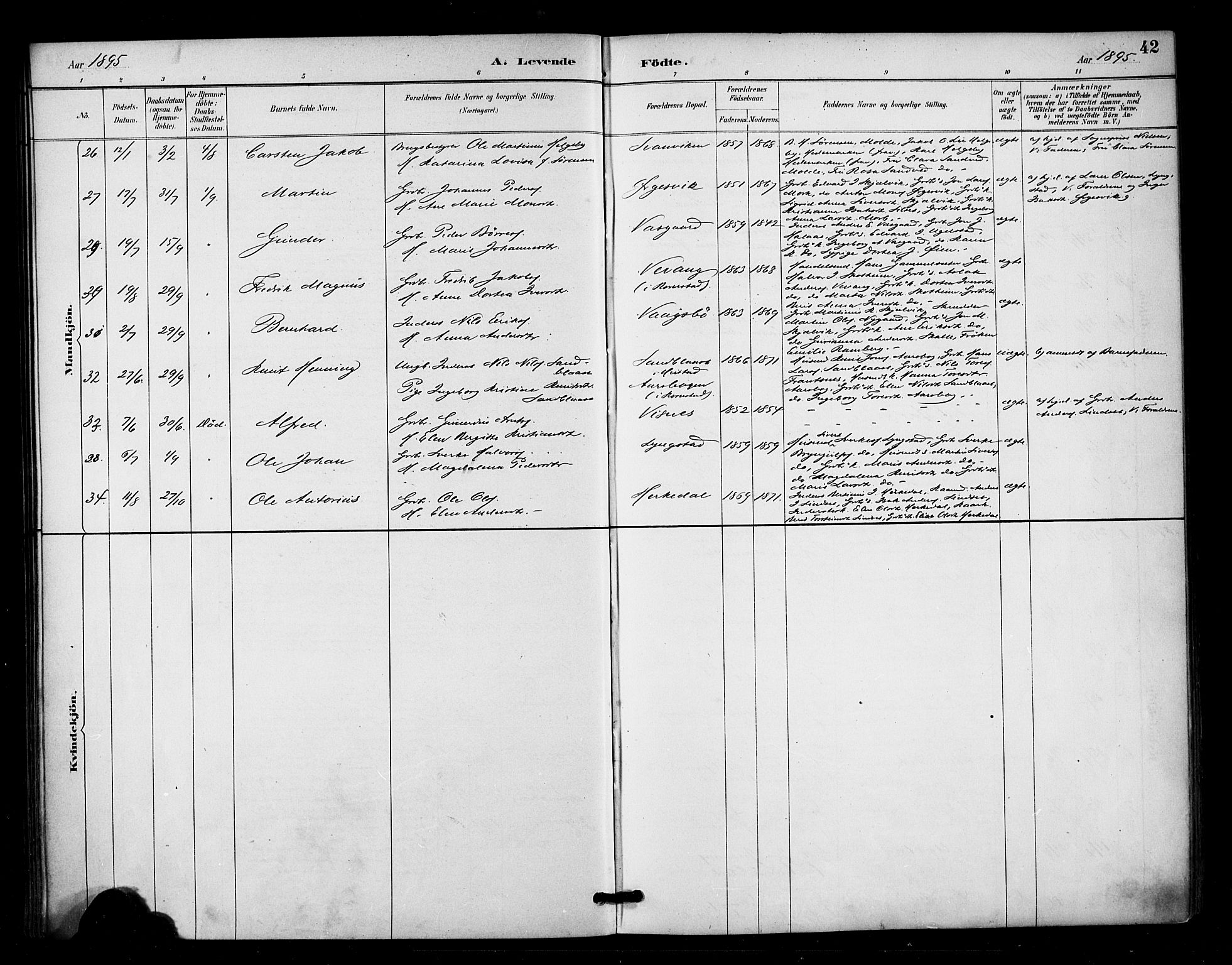 Ministerialprotokoller, klokkerbøker og fødselsregistre - Møre og Romsdal, AV/SAT-A-1454/571/L0836: Parish register (official) no. 571A01, 1884-1899, p. 42