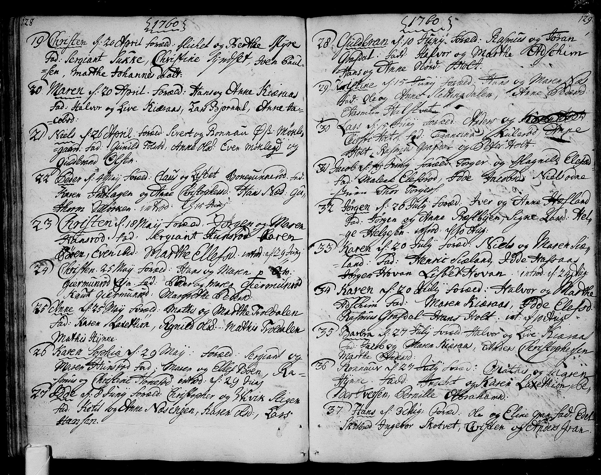 Andebu kirkebøker, AV/SAKO-A-336/F/Fa/L0002: Parish register (official) no. I 2, 1733-1802, p. 128-129