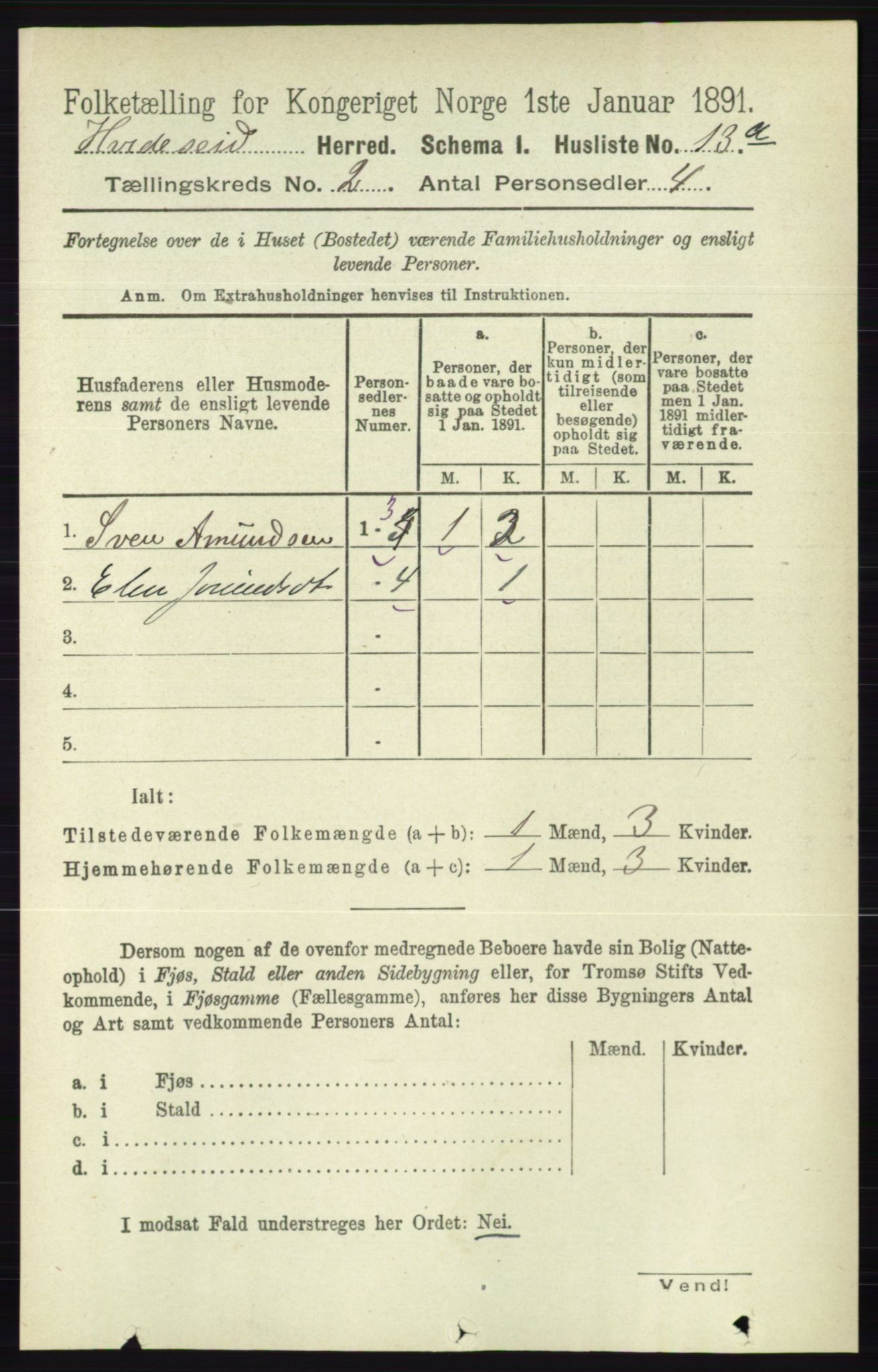 RA, 1891 census for 0829 Kviteseid, 1891, p. 271