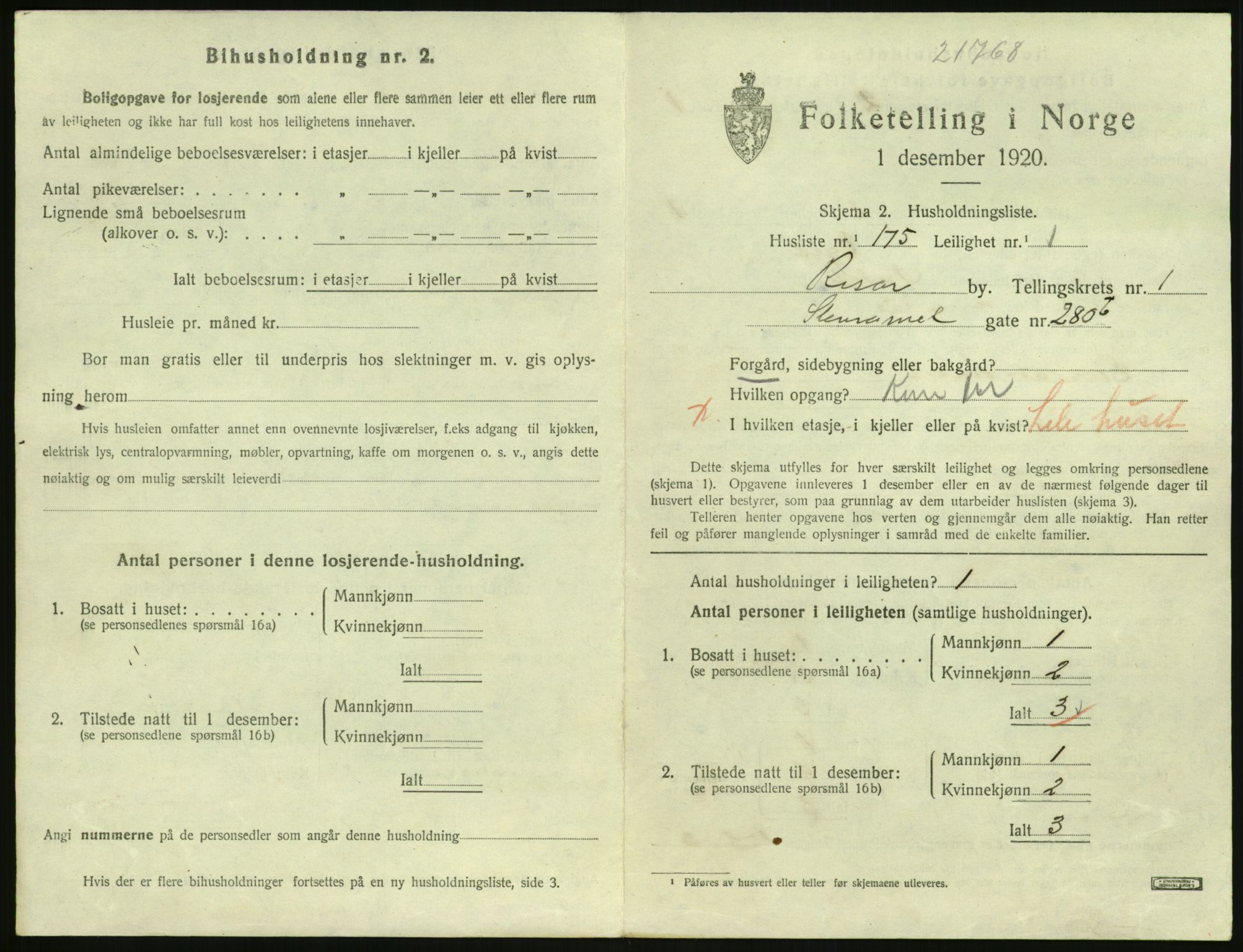 SAK, 1920 census for Risør, 1920, p. 1777