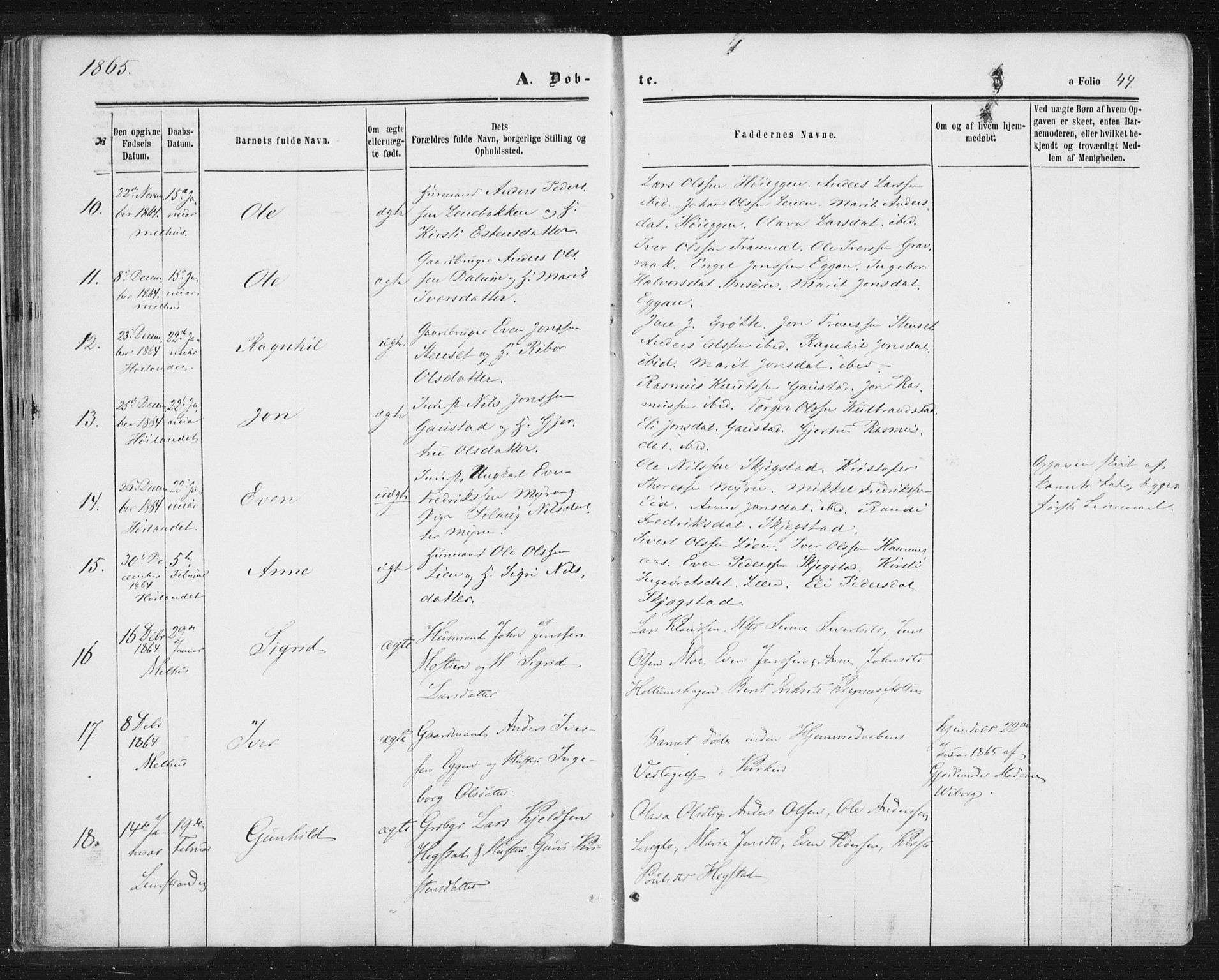 Ministerialprotokoller, klokkerbøker og fødselsregistre - Sør-Trøndelag, SAT/A-1456/691/L1077: Parish register (official) no. 691A09, 1862-1873, p. 44