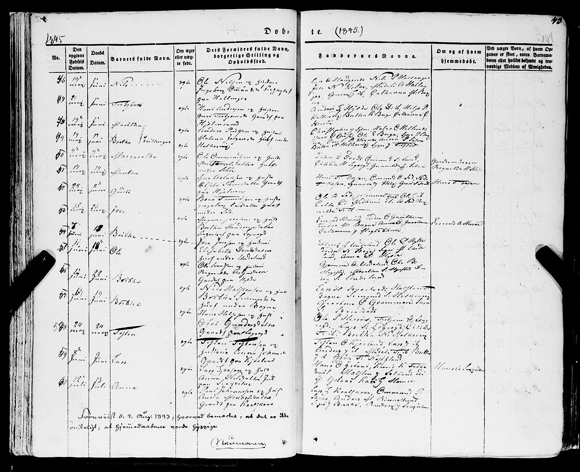 Ulvik sokneprestembete, AV/SAB-A-78801/H/Haa: Parish register (official) no. A 12, 1839-1853, p. 43