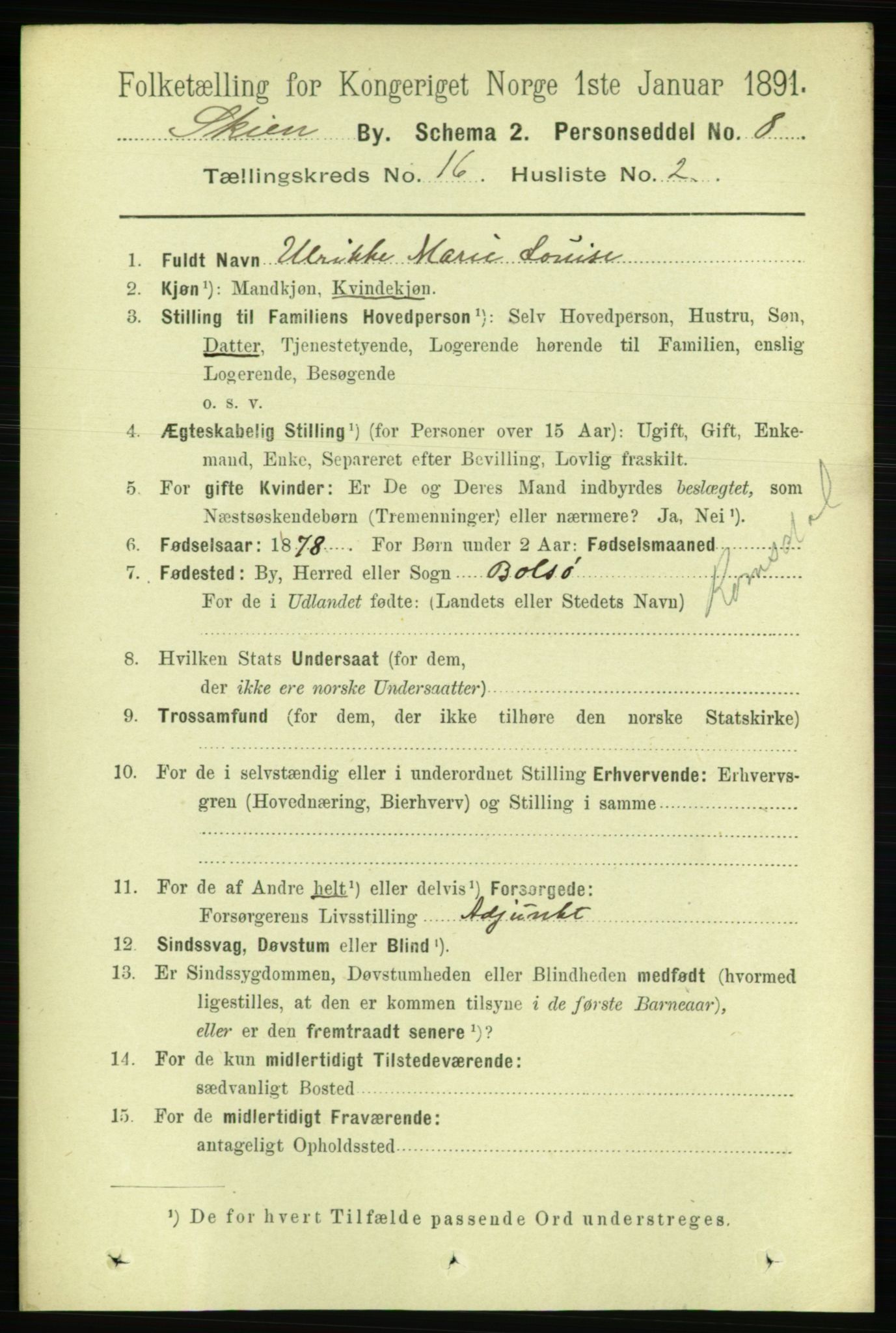 RA, 1891 census for 0806 Skien, 1891, p. 4567