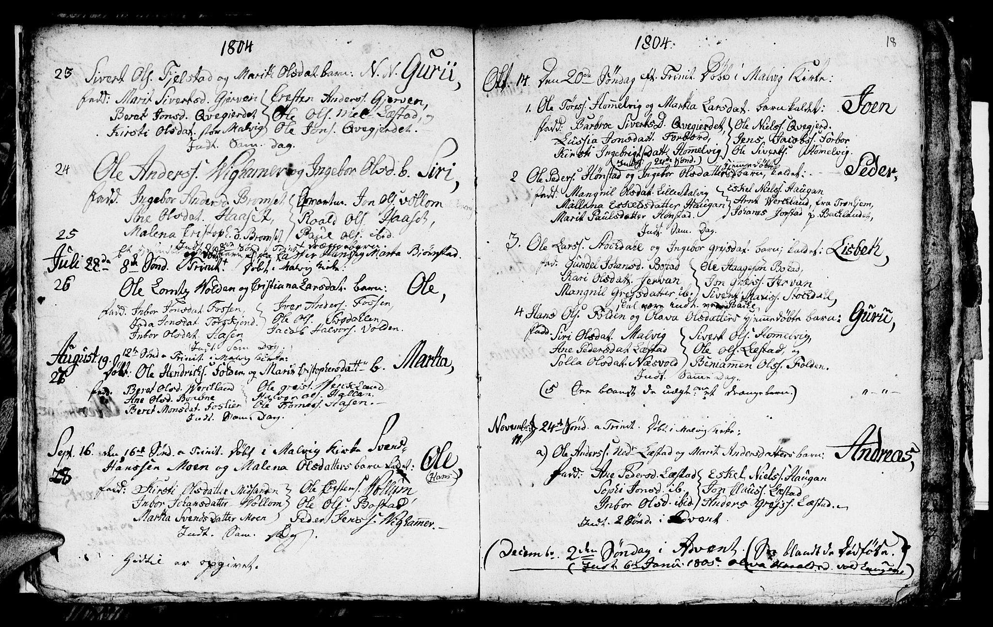 Ministerialprotokoller, klokkerbøker og fødselsregistre - Sør-Trøndelag, AV/SAT-A-1456/616/L0419: Parish register (copy) no. 616C02, 1797-1816, p. 18
