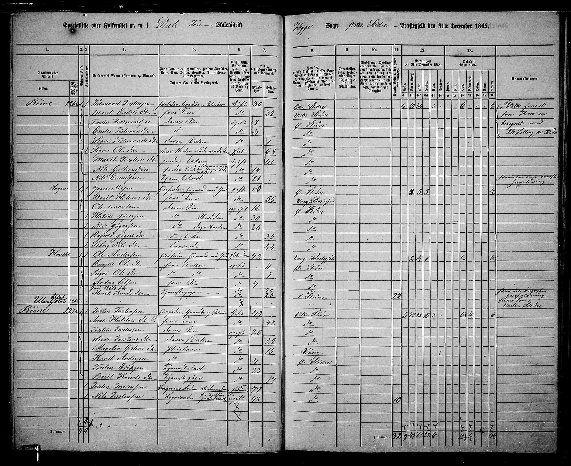 RA, 1865 census for Øystre Slidre, 1865, p. 38