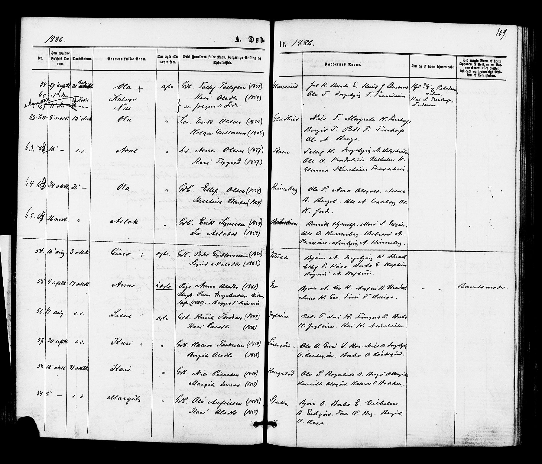 Gol kirkebøker, AV/SAKO-A-226/F/Fa/L0004: Parish register (official) no. I 4, 1876-1886, p. 109