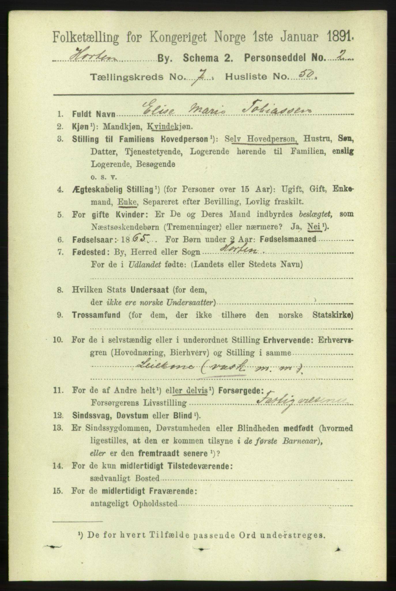 RA, 1891 census for 0703 Horten, 1891, p. 4836