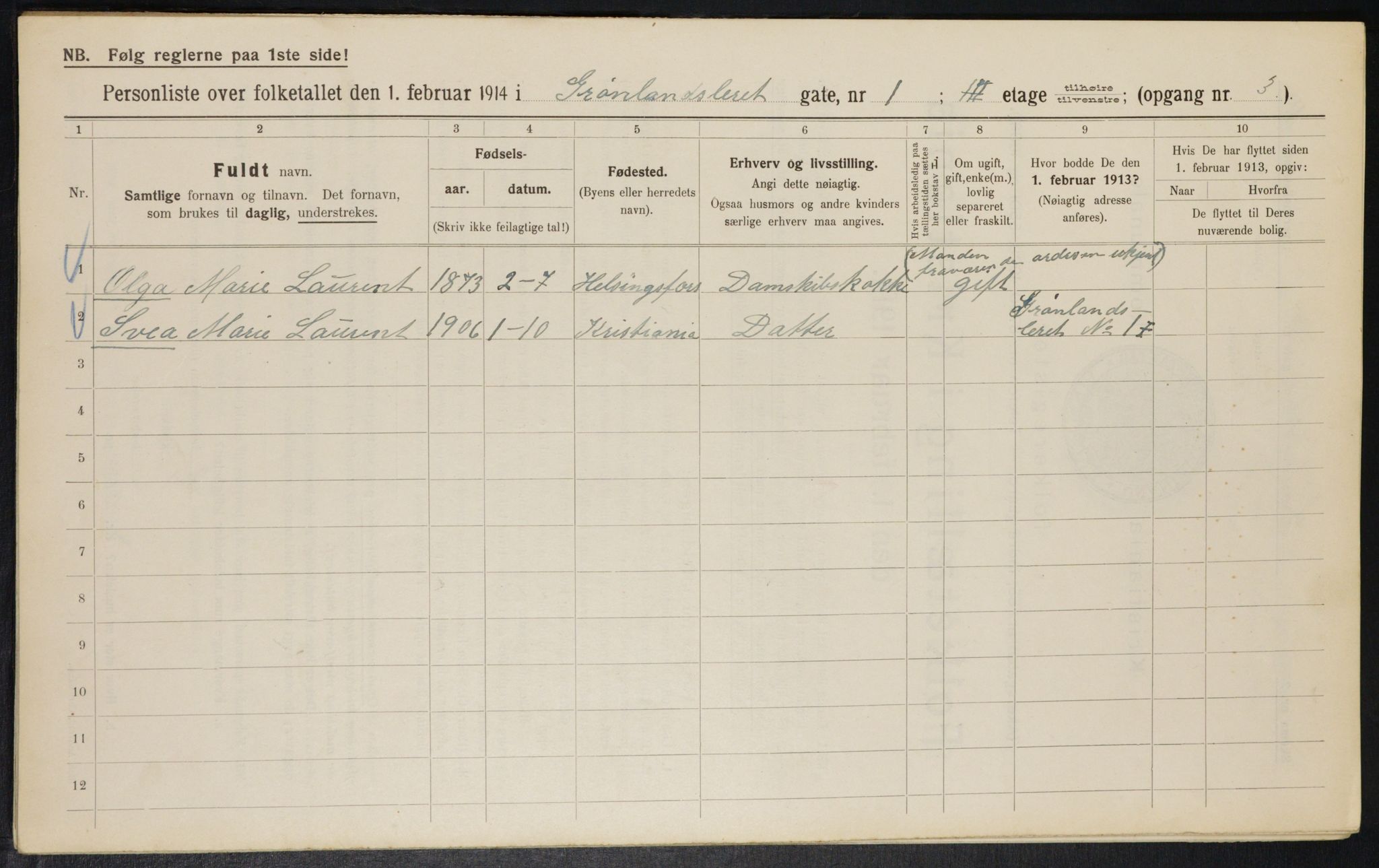 OBA, Municipal Census 1914 for Kristiania, 1914, p. 31657