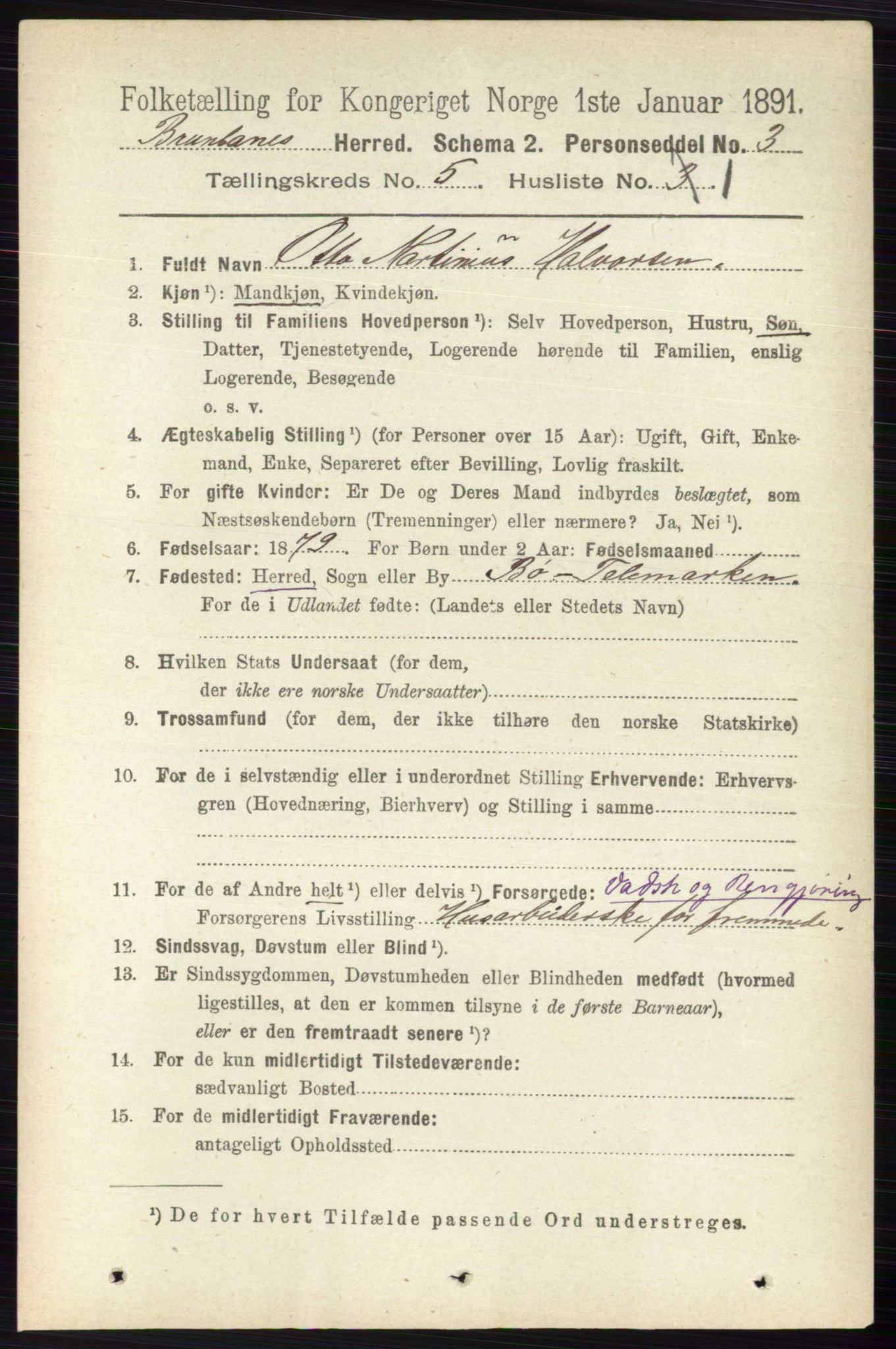 RA, 1891 census for 0726 Brunlanes, 1891, p. 2237