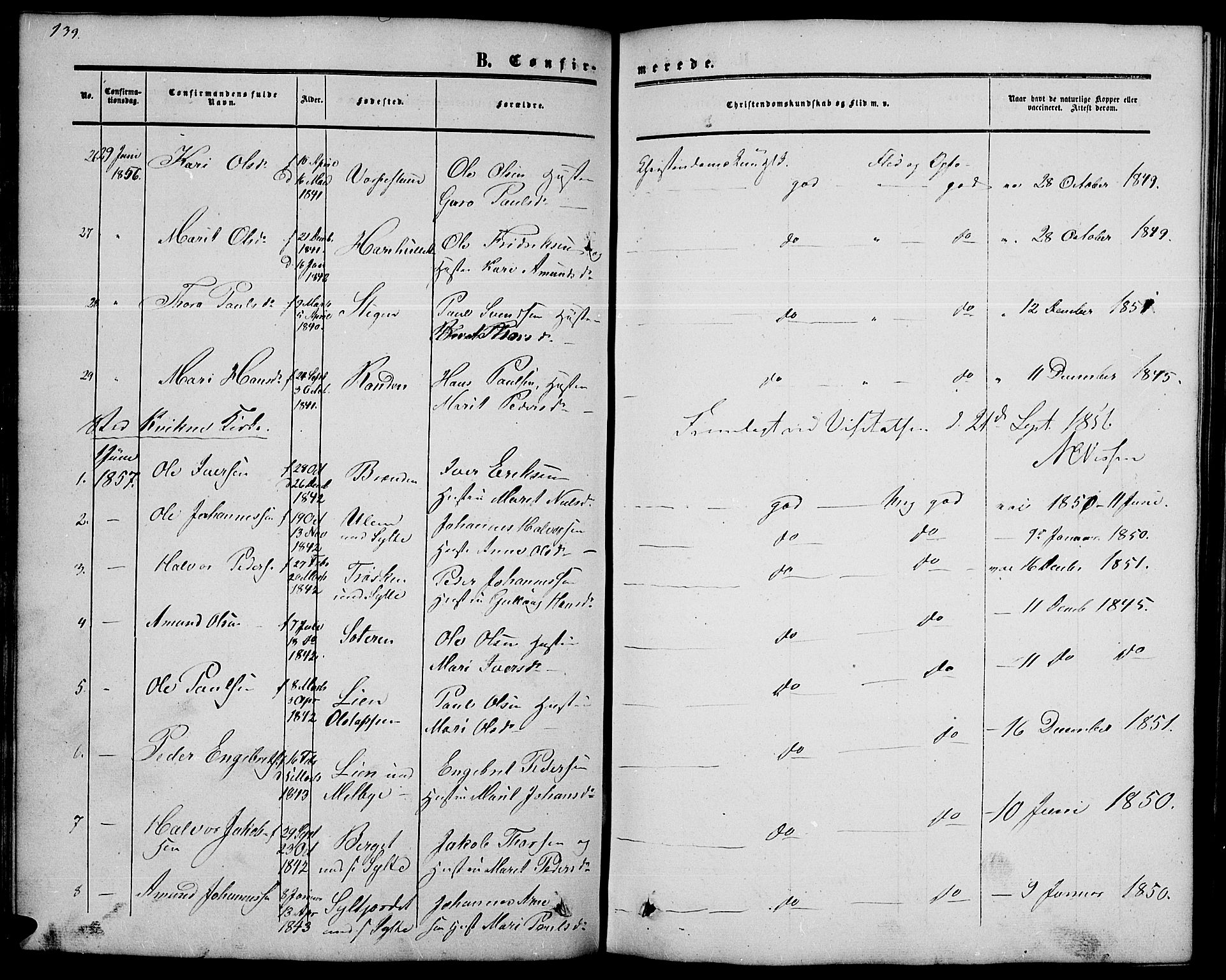 Nord-Fron prestekontor, SAH/PREST-080/H/Ha/Hab/L0002: Parish register (copy) no. 2, 1851-1883, p. 139