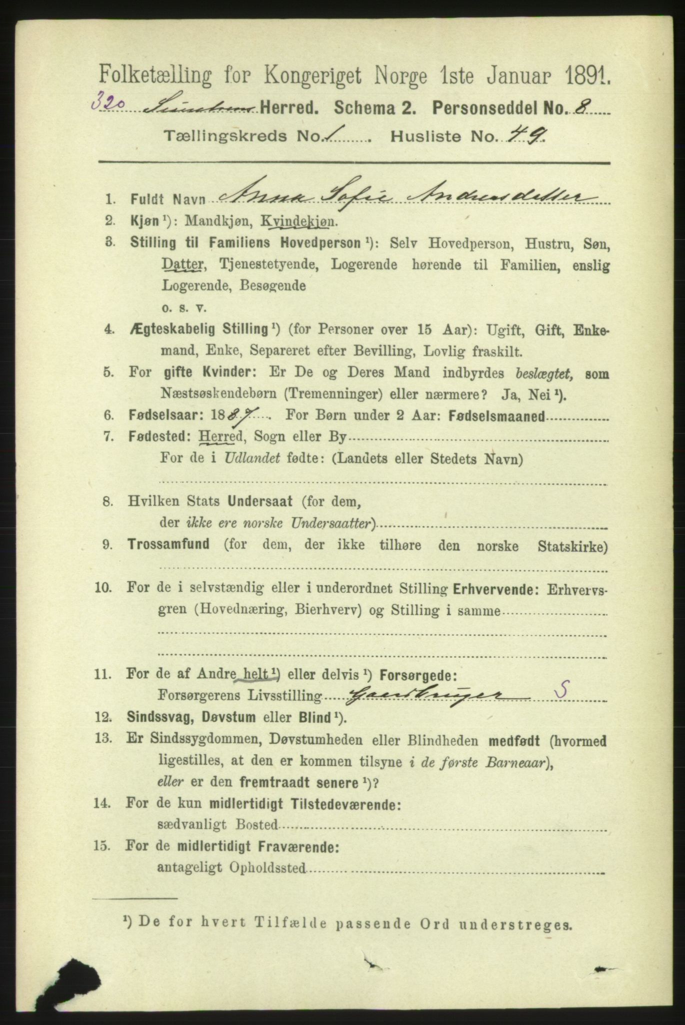 RA, 1891 census for 1523 Sunnylven, 1891, p. 347