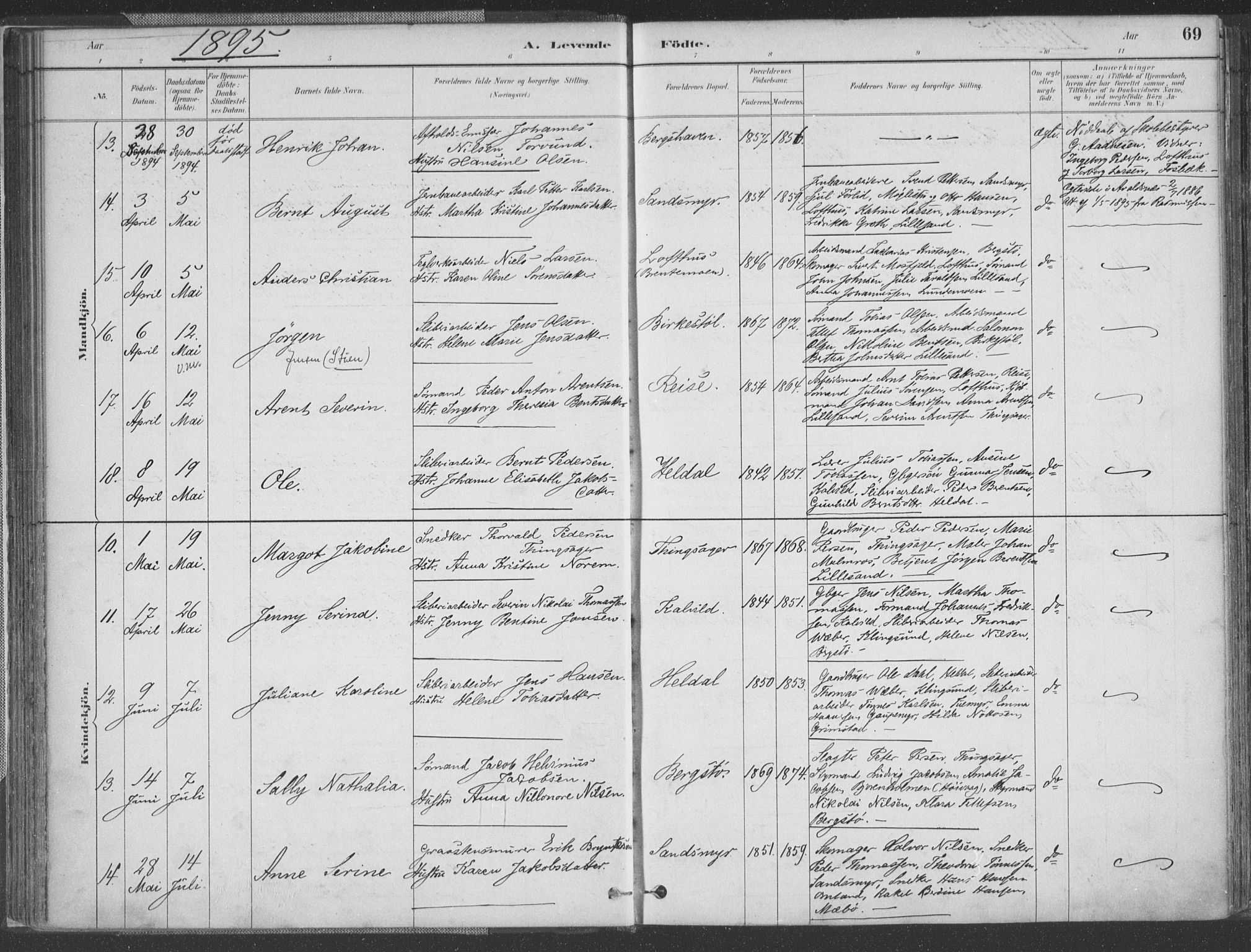 Vestre Moland sokneprestkontor, AV/SAK-1111-0046/F/Fa/Fab/L0009: Parish register (official) no. A 9, 1884-1899, p. 69